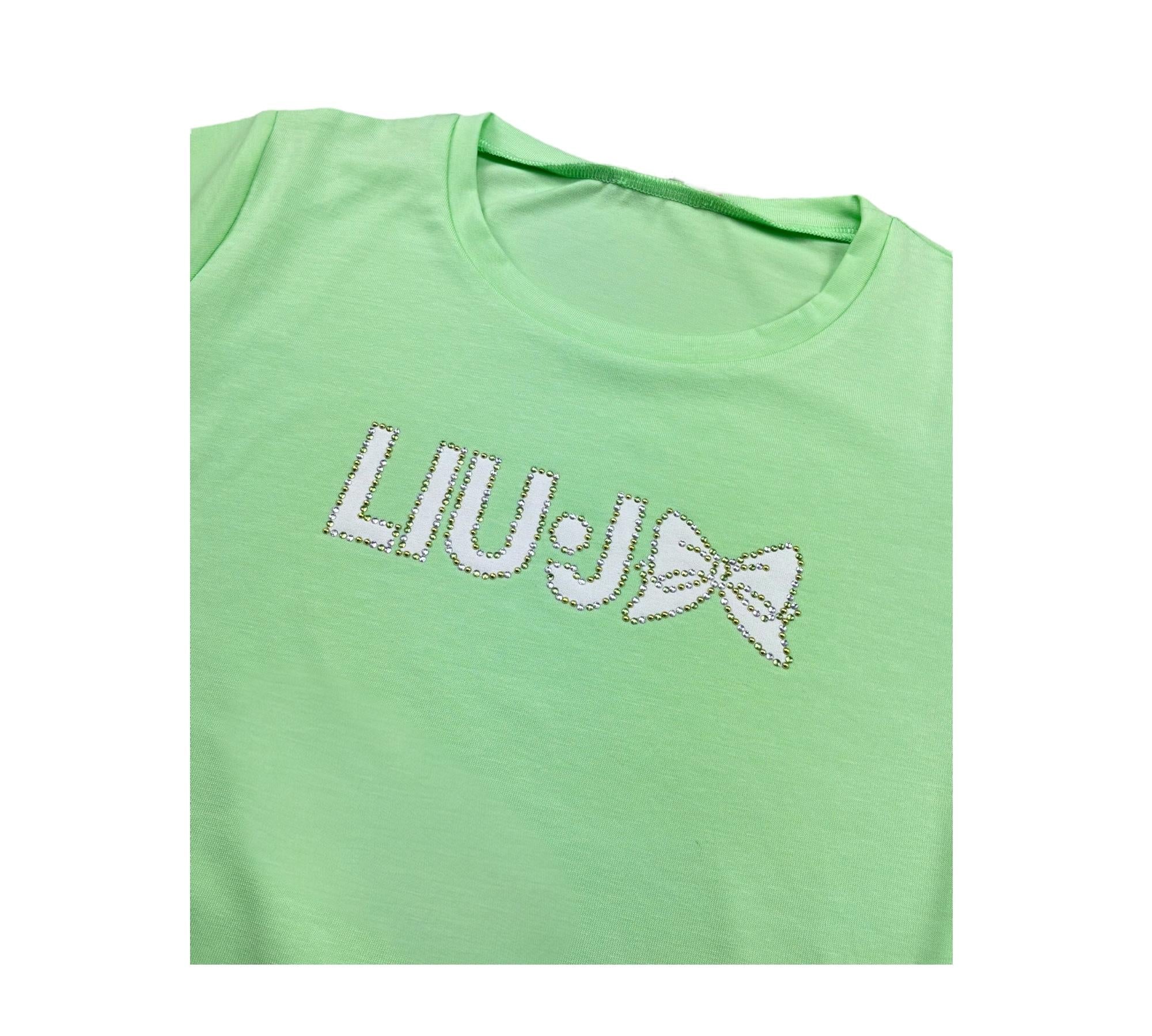 Liu Jo T-Shirt Girocollo Tinta Unita con Brillantini per Bambina KA5081X VERDE LIU JO 