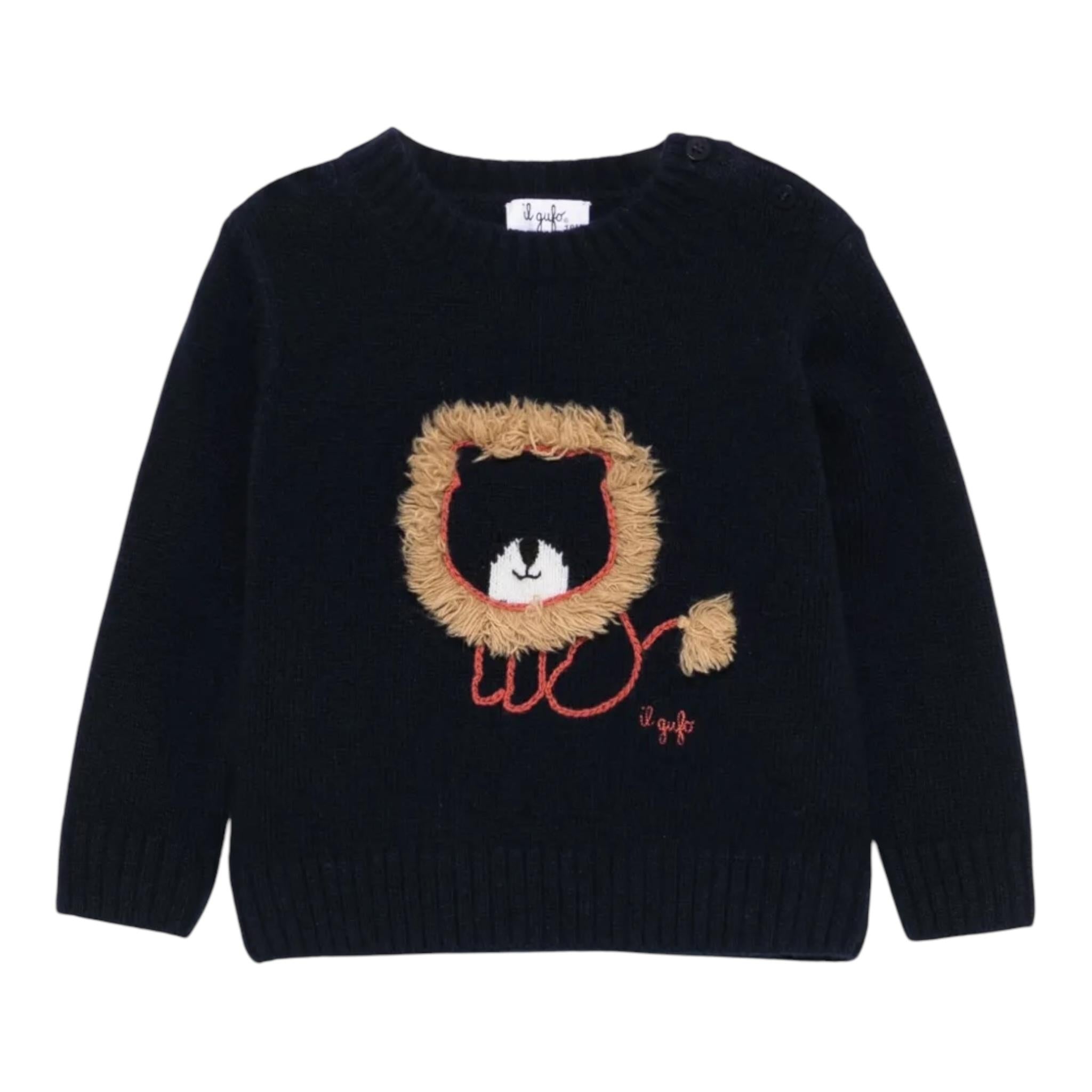 IL GUFO maglia girocollo tinta unita con ricami Blu per Neonato A24MA466EM220 BLU IL GUFO 