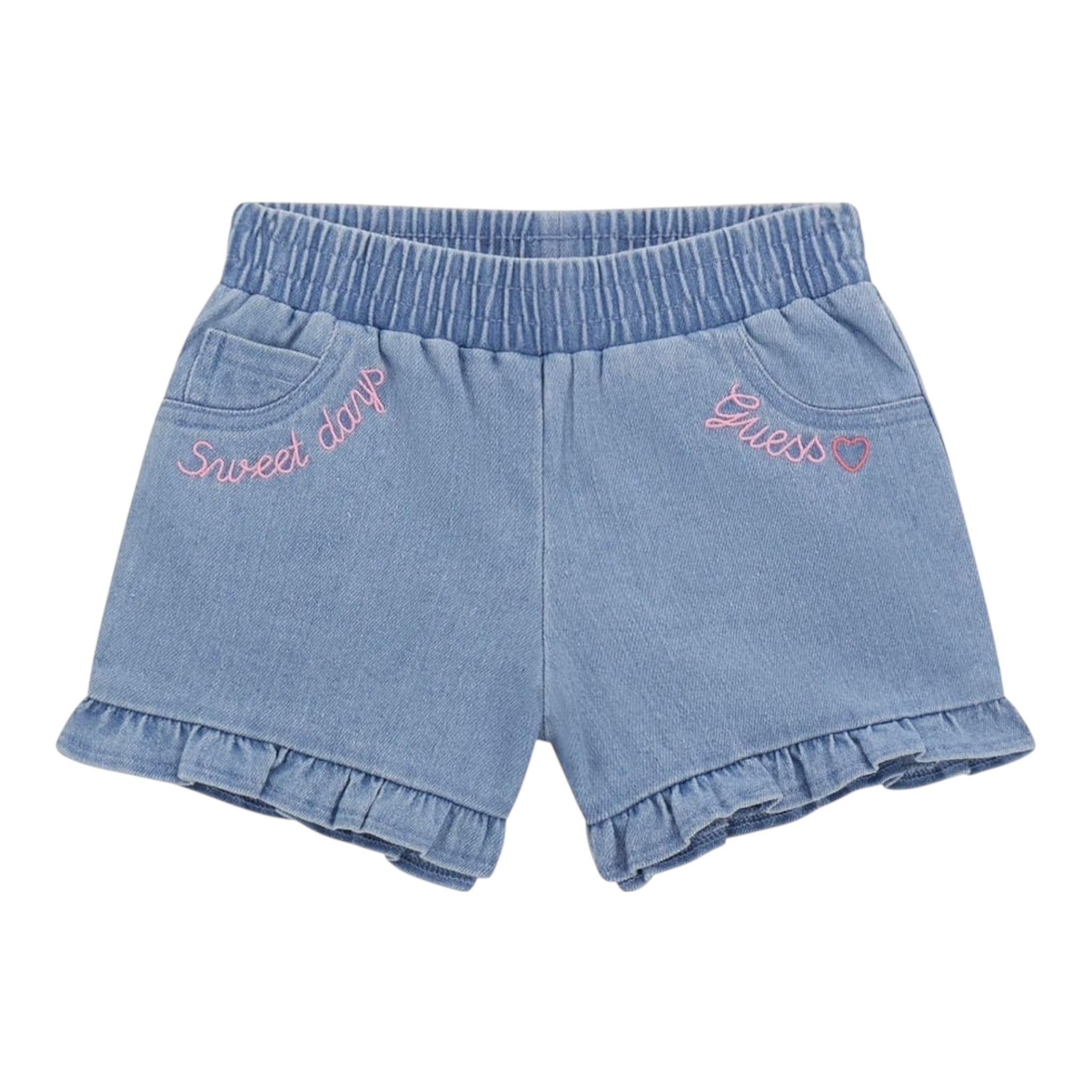 Guess Short In Denim Tinta Unita con Elastico In Vita per Neonata K5GD04D5160XN AZZURRO GUESS 