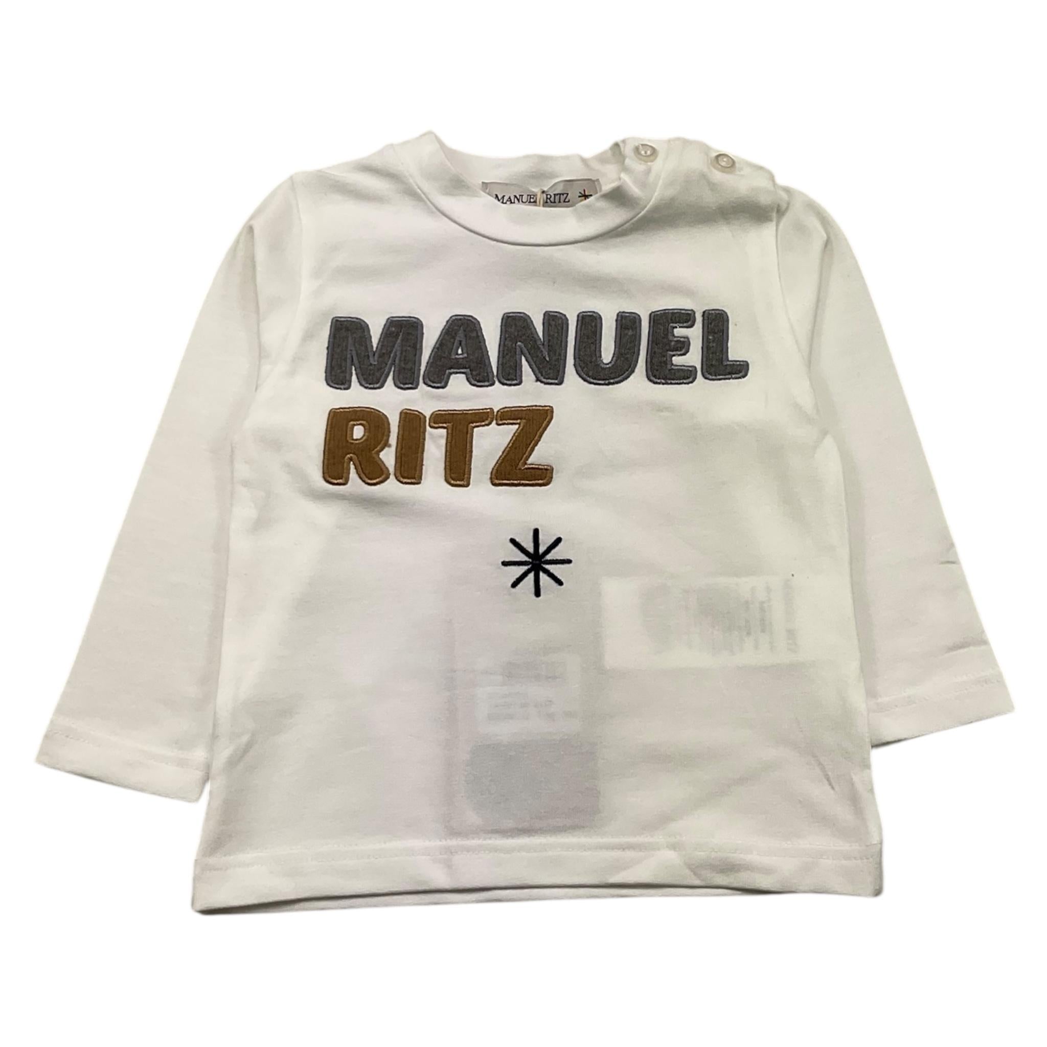 MANUEL RITZ shirt girocollo tinta unita con stampa logo Bianco per Neonato MR2804 BIANCO MANUEL RITZ 