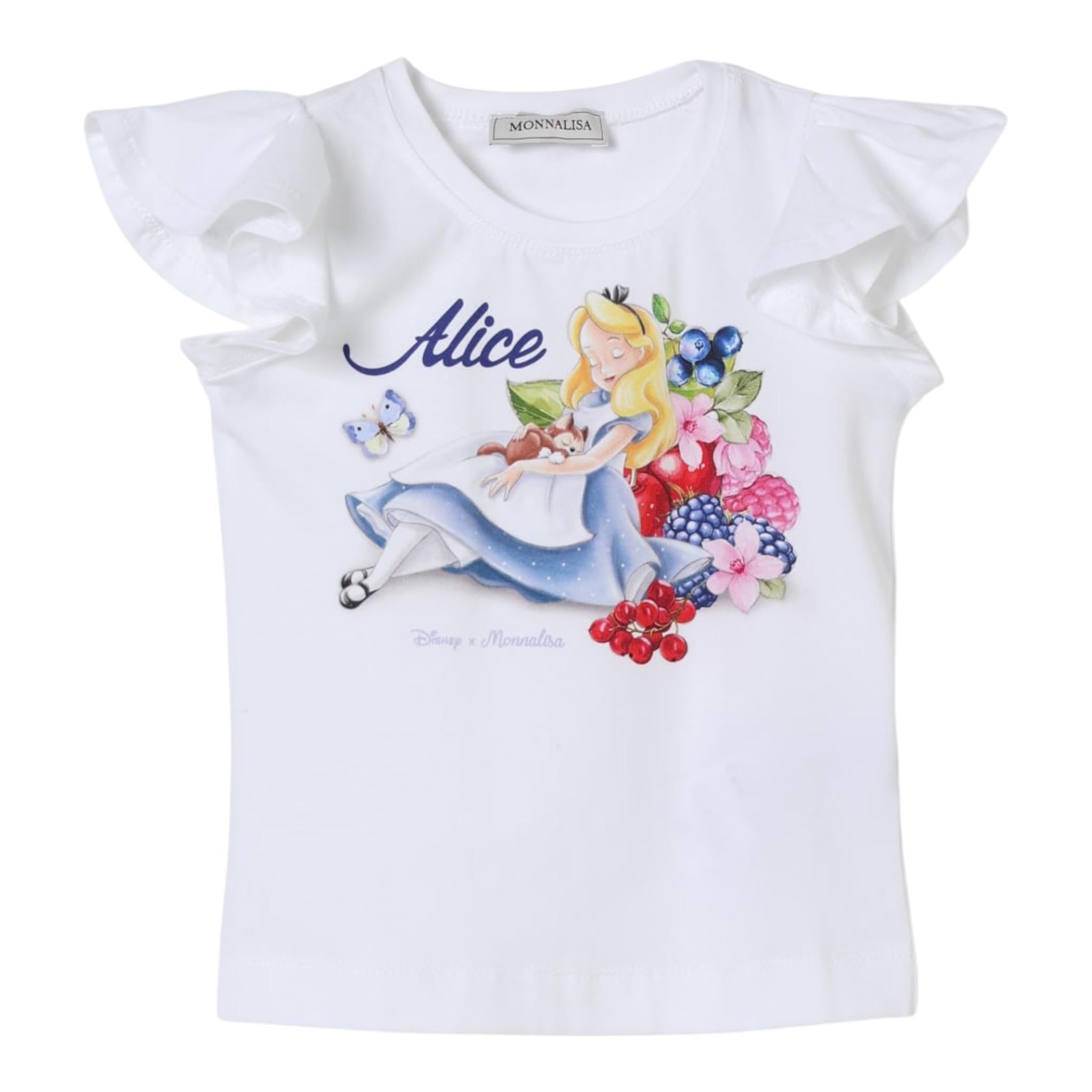 Monnalisa T-Shirt Girocollo con Stampa Brillantini E Rouches per Neonata 11E618XN BIANCO MONNALISA 