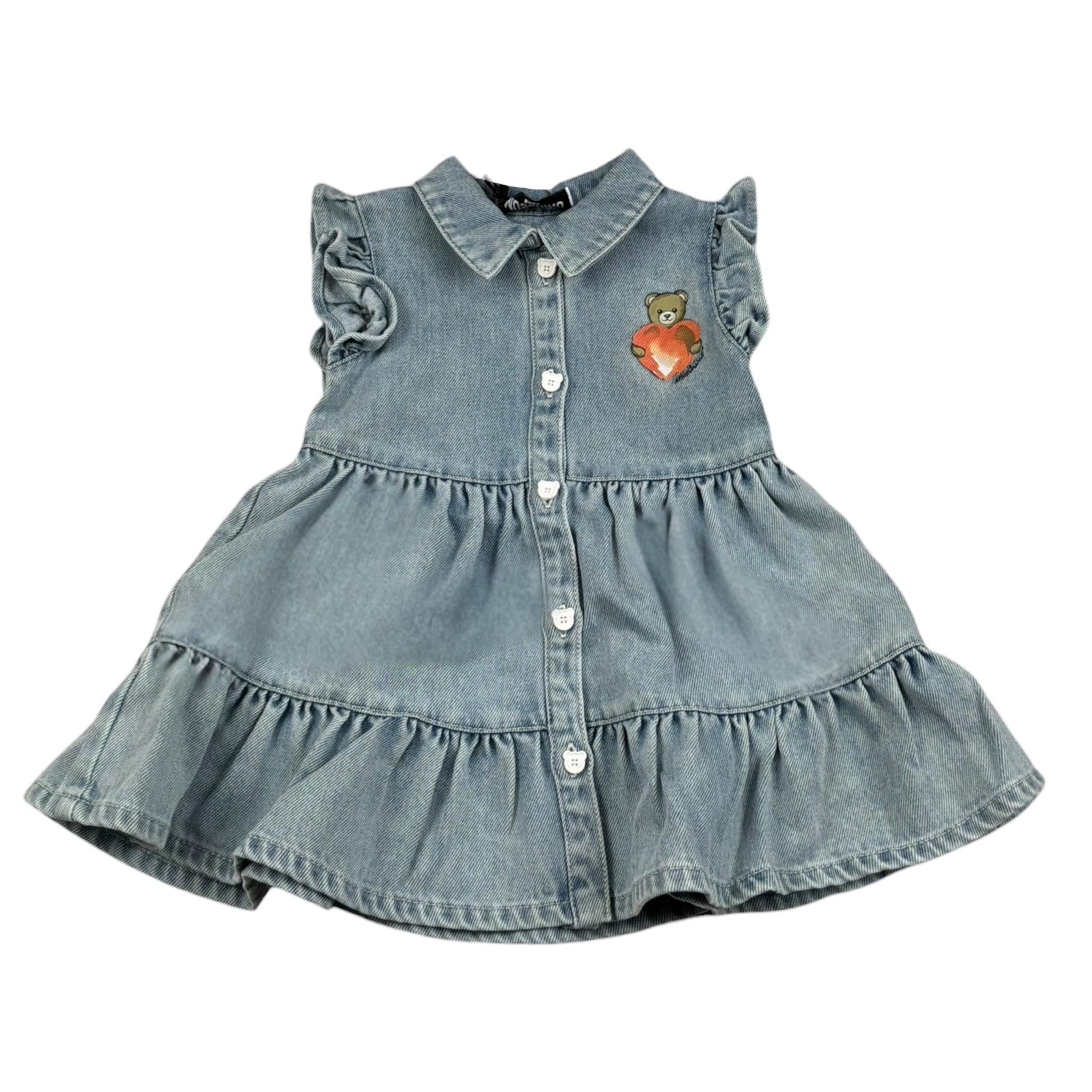 Moschino Abito In Denim Giromanica con Bottoni per Neonata MDV0D9 AZZURRO MOSCHINO 