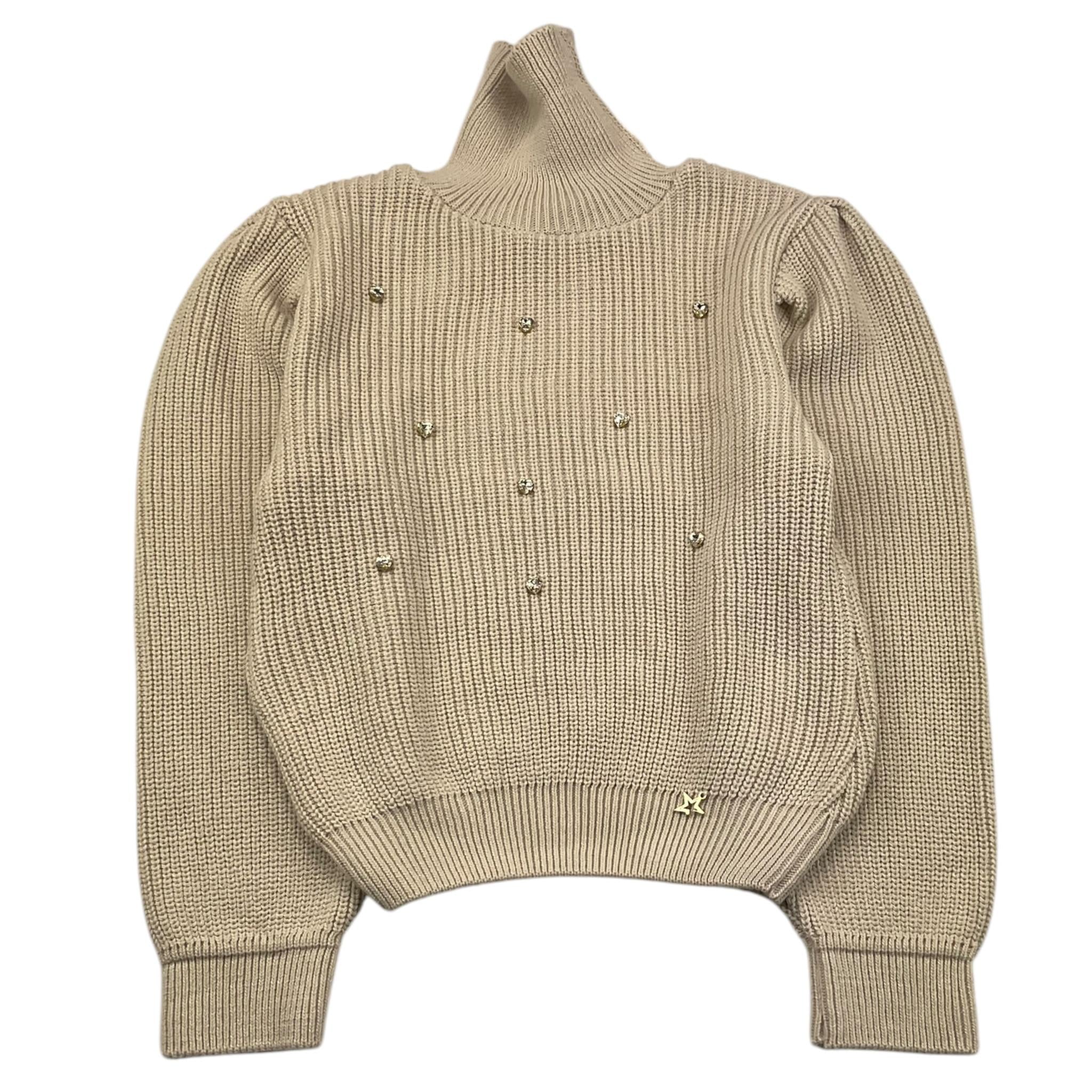 NAIDA maglia collo alto tinta unita con applicazioni Beige per Bambina NAMA306 BEIGE NAIDA 