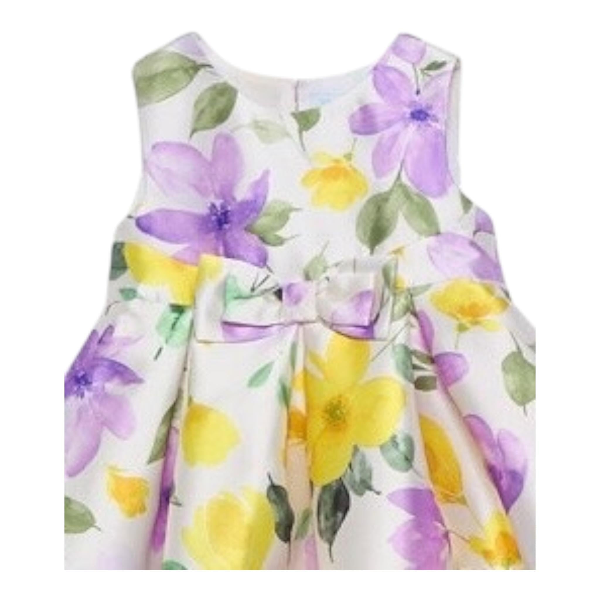 Abel & Lula Abito Giromanica Tinta Unita con Fantasia Fiori per Neonata 5019 BIANCO ABEL & LULA 