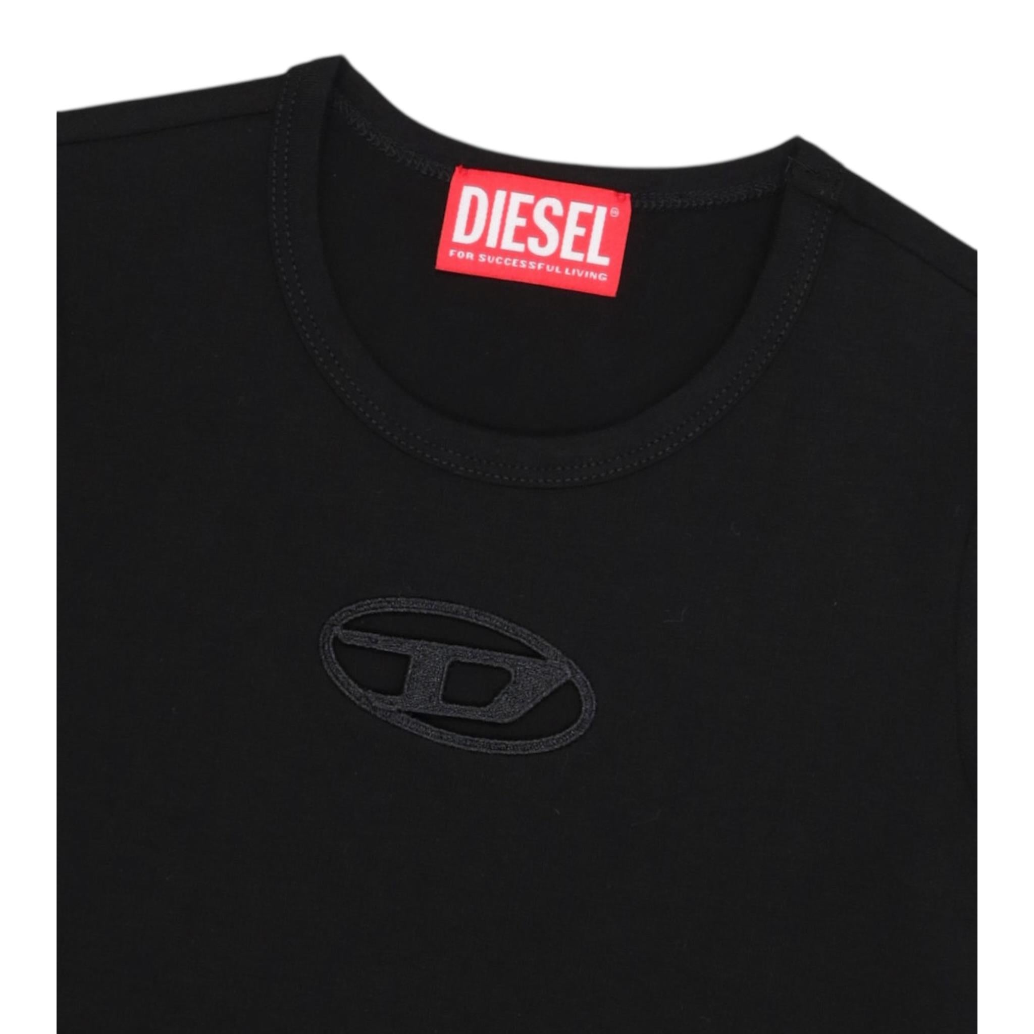 Diesel T-Shirt Girocollo Tinta Unita con Logo per Bambina J01830X NERO DIESEL 