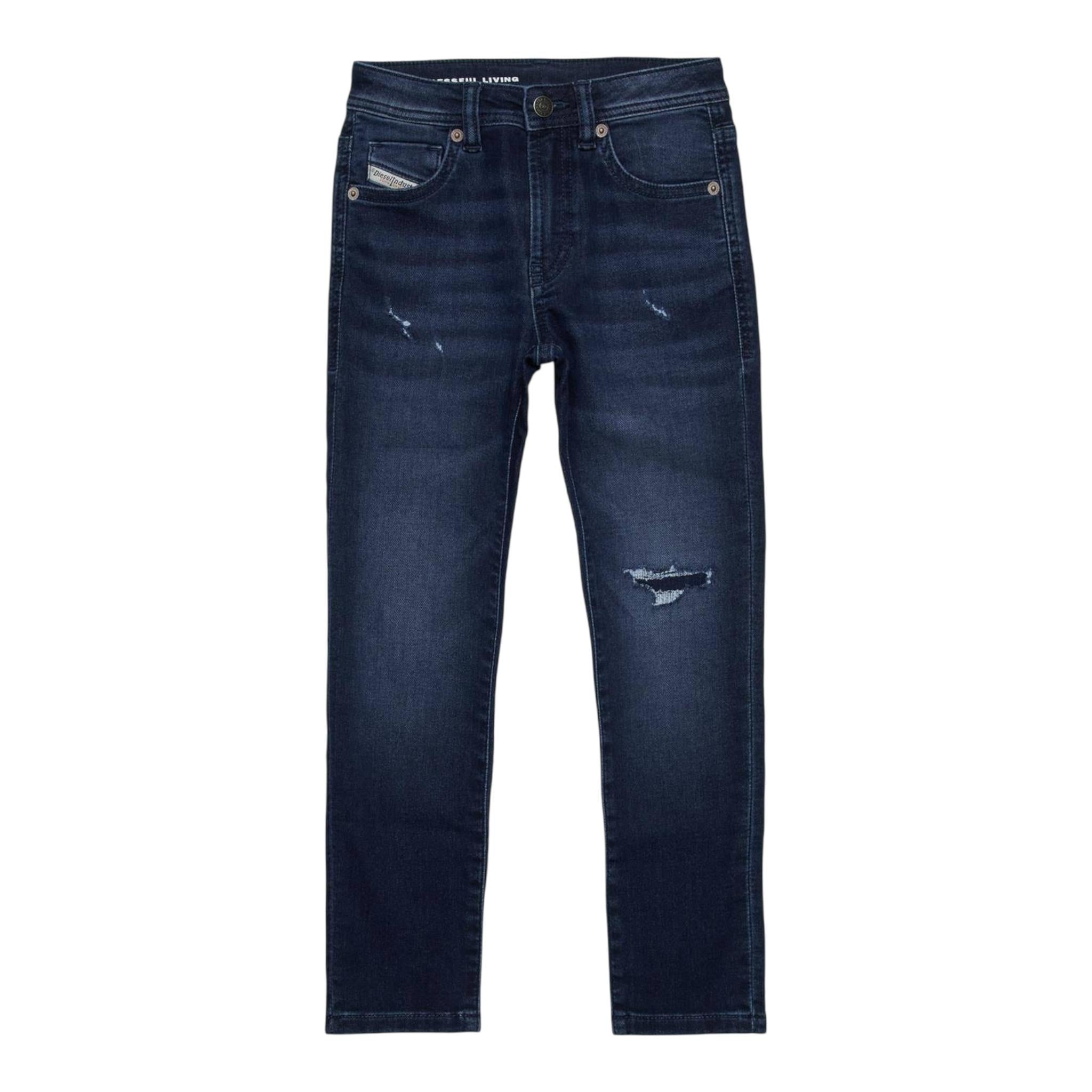 DIESEL jeans tinta unita con strappi Blu per Bambino J01540 BLU DIESEL 