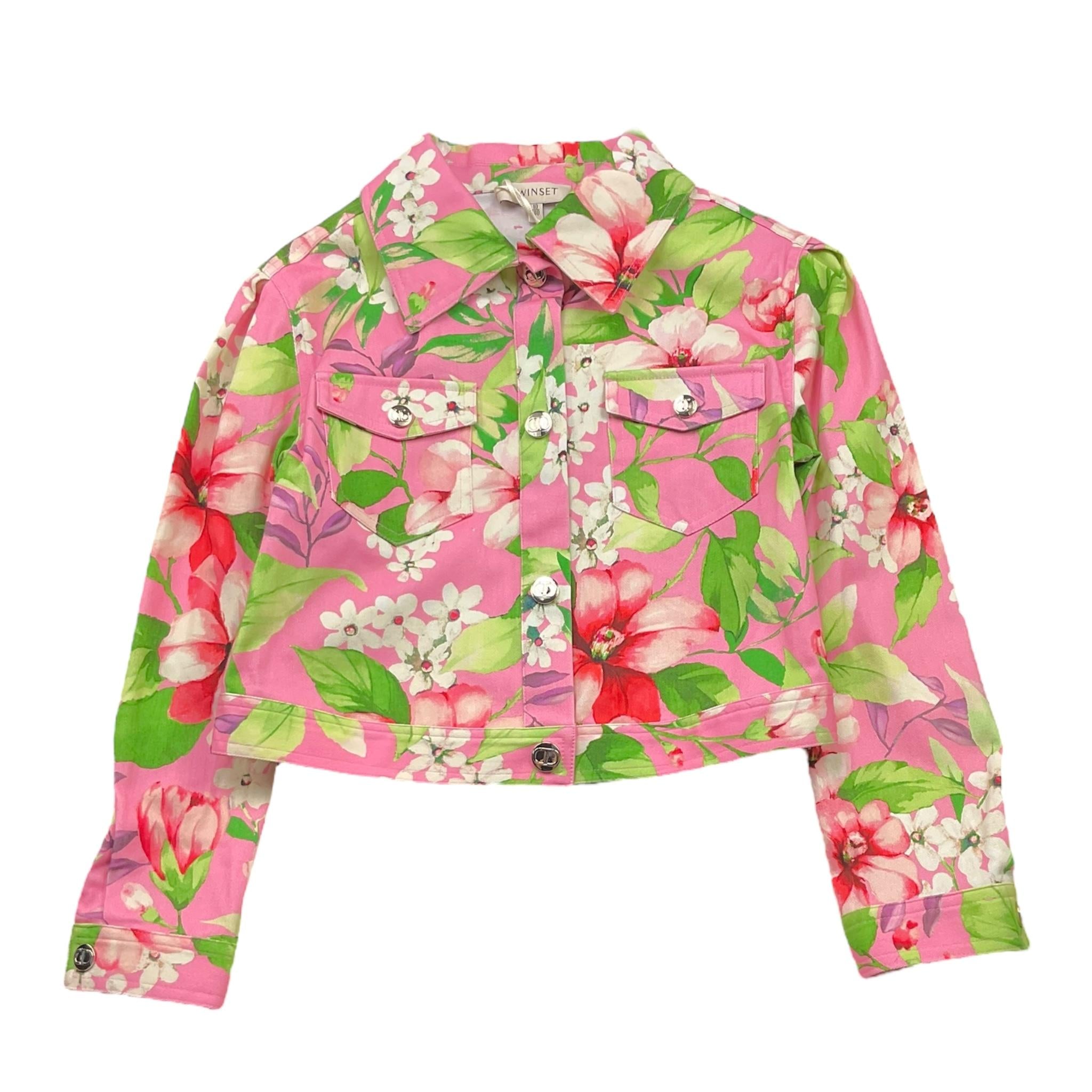 Twinset Giubbino Tinta Unita con Fantasia Fiori per Bambina 231GJ2170 ROSA TWINSET 