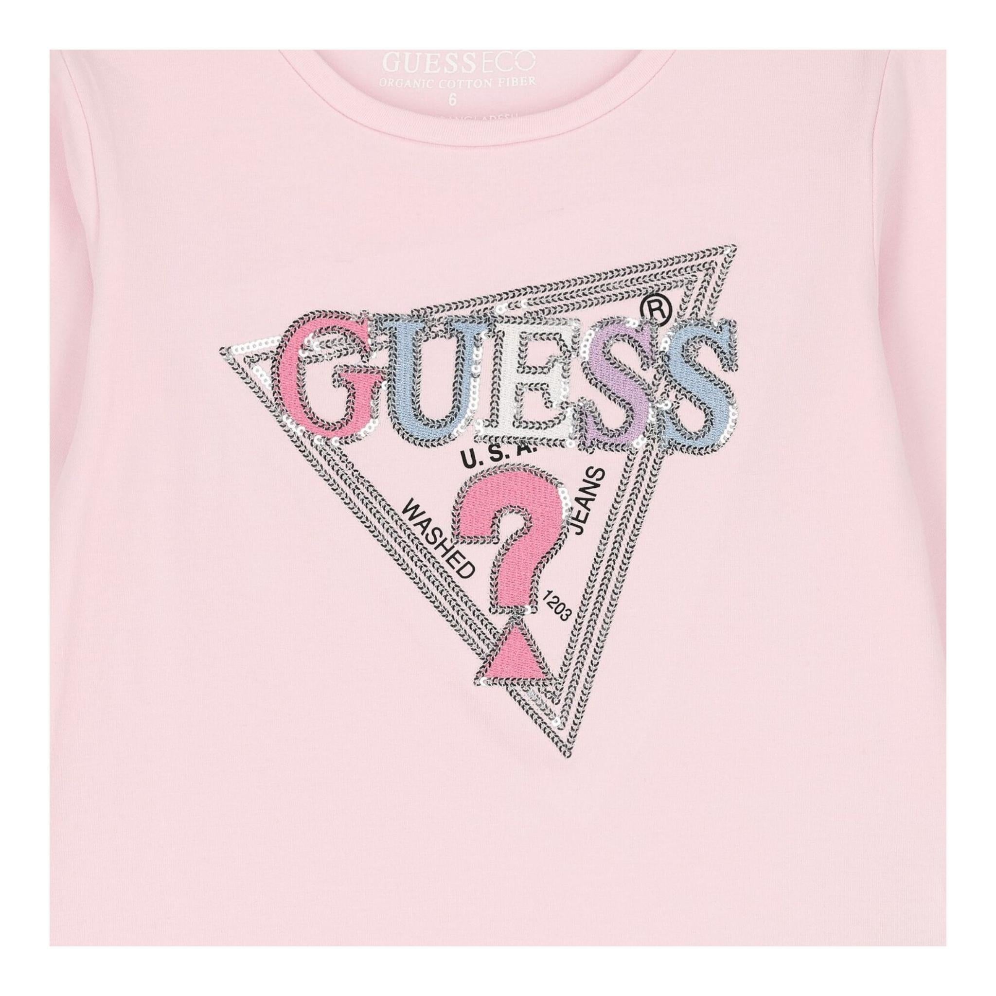 GUESS shirt girocollo tinta unita con stampa Rosa per Neonata K4YI11K6YW44 ROSA GUESS 