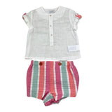 Yoedu Completo Bicolore Camicia-Short Bianco/Rosa per Neonata