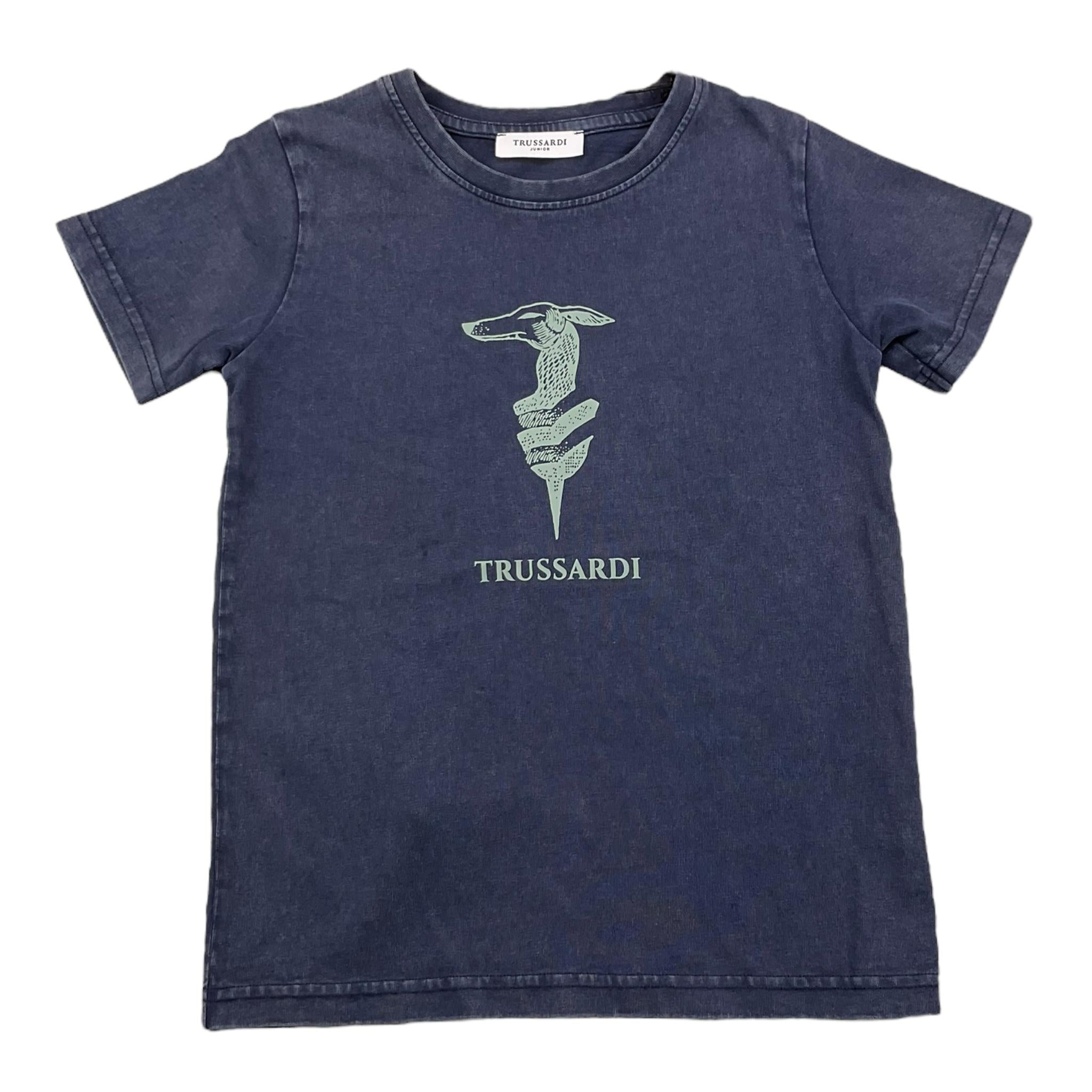 TRUSSARDI t-shirt girocollo tinta unita con stampa in contrasto Blu per Bambino TBA25108TS BLU TRUSSARDI 
