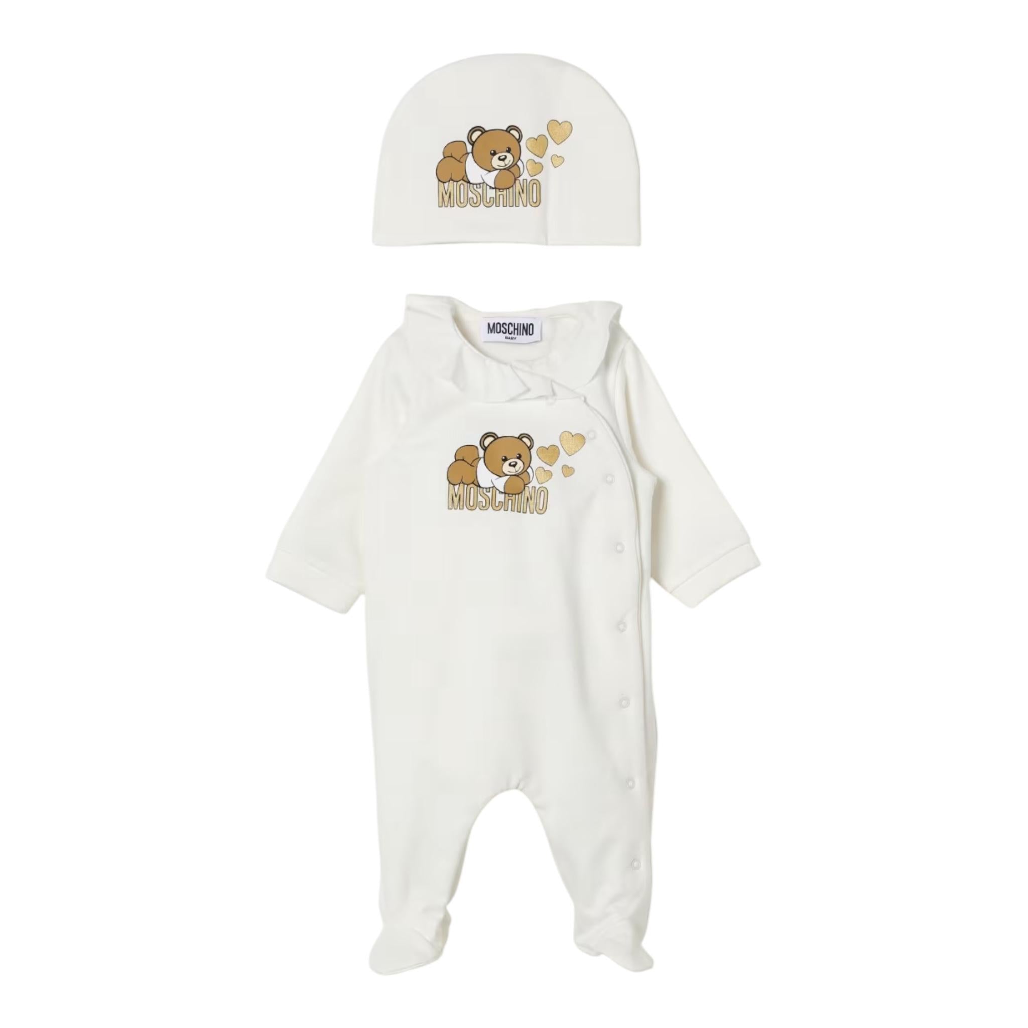 MOSCHINO tutina manica lunga tinta unita con cappello Bianco per Neonata MDY016 BIANCO MOSCHINO 