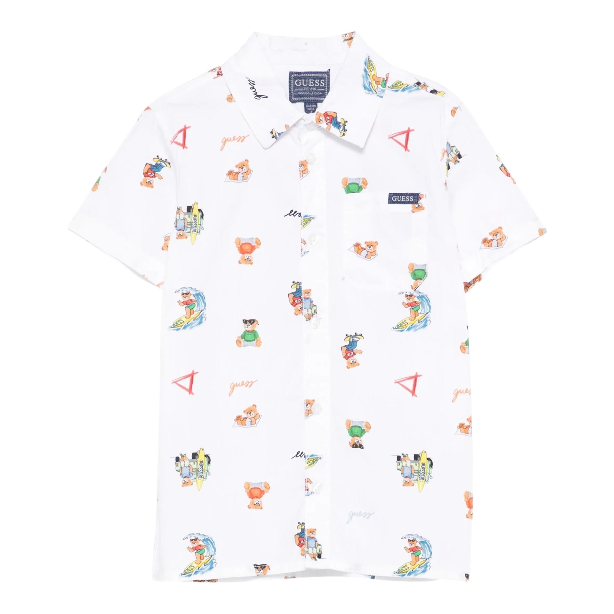 Guess Camicia Mezza Manica Tinta Unita con Stampa per Bambino N5GH05WBHQ1 BIANCO GUESS 