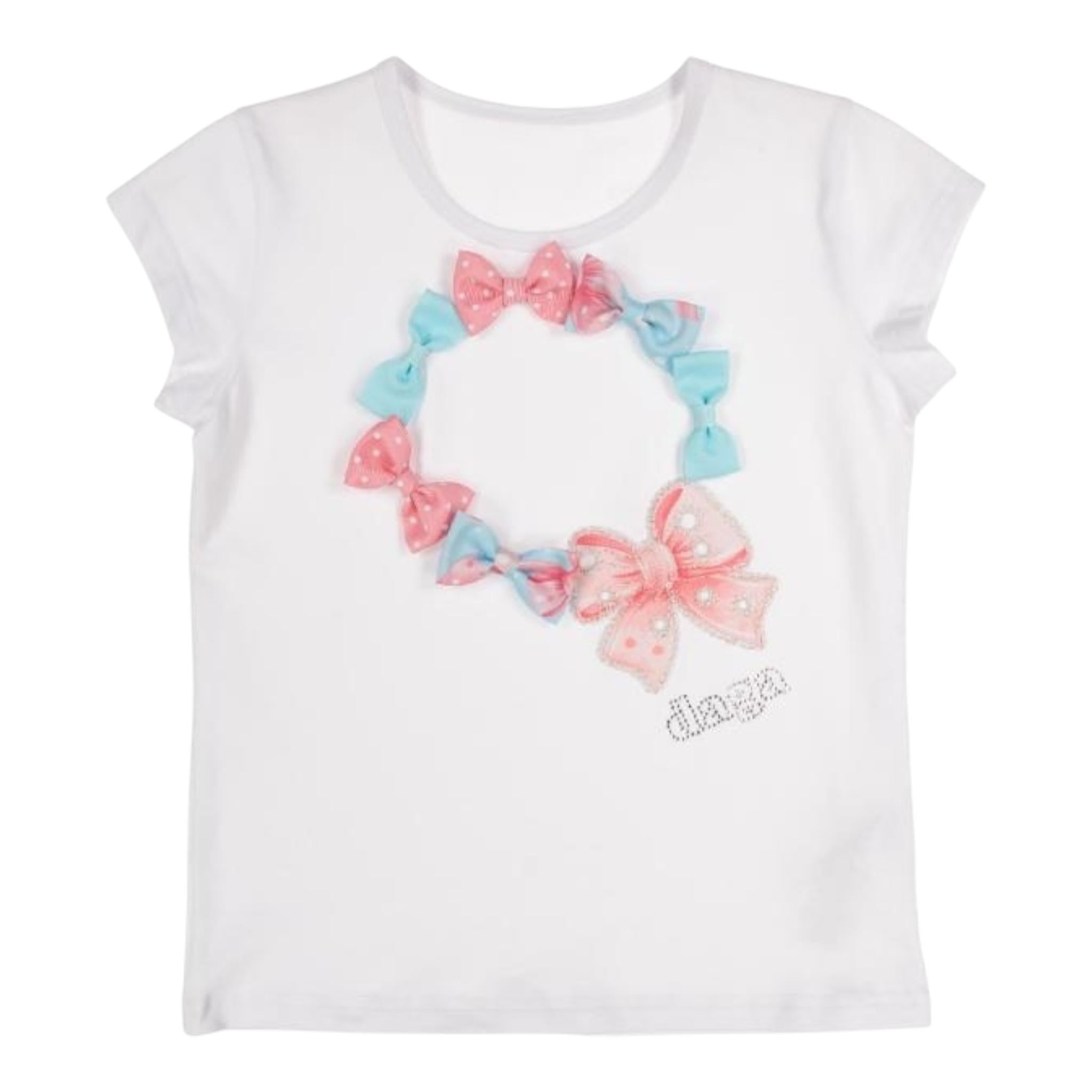 Daga Collection Completo Shorts-T-Shirt Tinta Unita con Applicazioni Fiocchi per Bambina M10071 BIANCO DAGA COLLECTION 