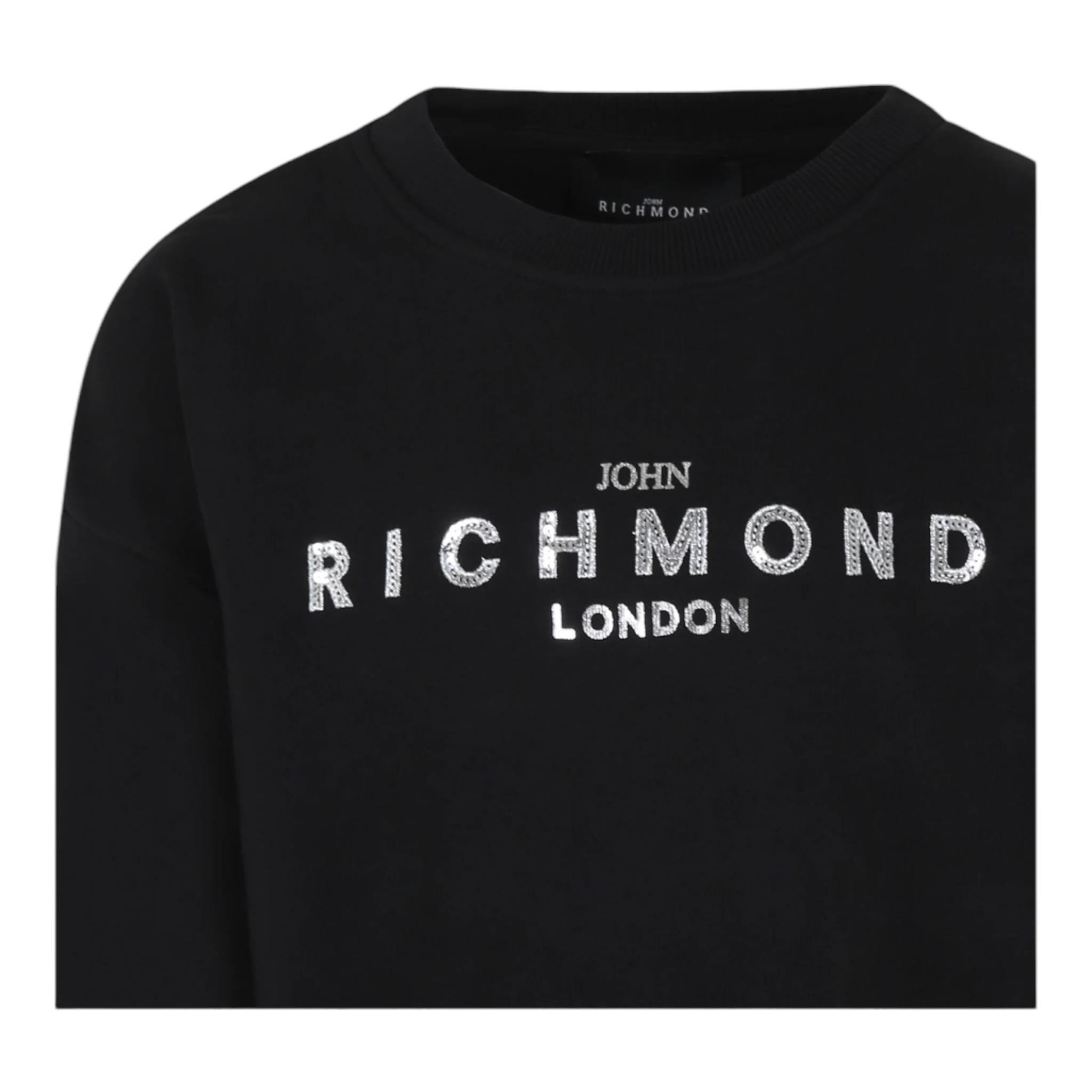 JOHN RICHMOND felpa chiusa girocollo tinta unita cn stampa logo Nero per Bambina RGA24053PE NERO JOHN RICHMOND 