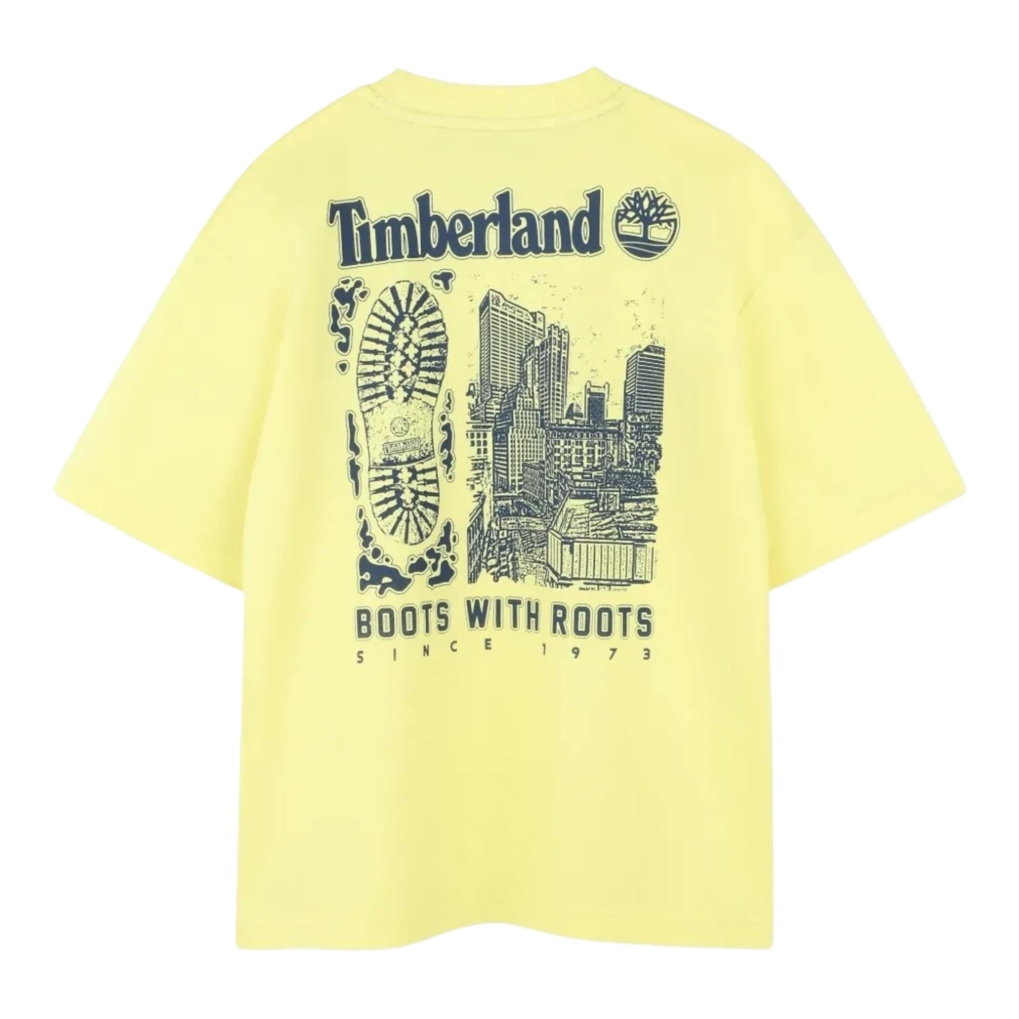 Timberland T-Shirt Girocollo Tinta Unita con Stampa per Bambino T60429 GIALLO TIMBERLAND 