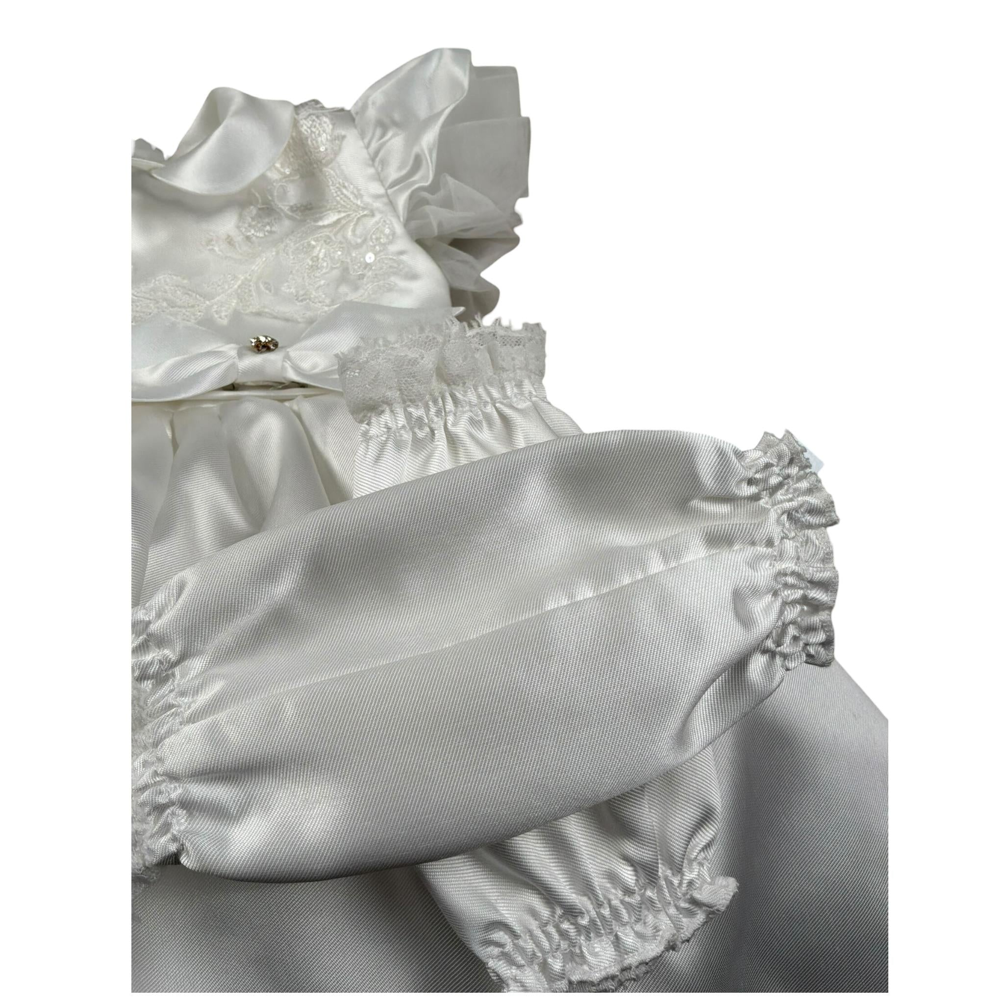 Les Petit Enfantes Abito Cerimonia Tinta Unita con Guanti con Coprispalle per Neonata ART55 BIANCO LES PETIT ENFANTES 