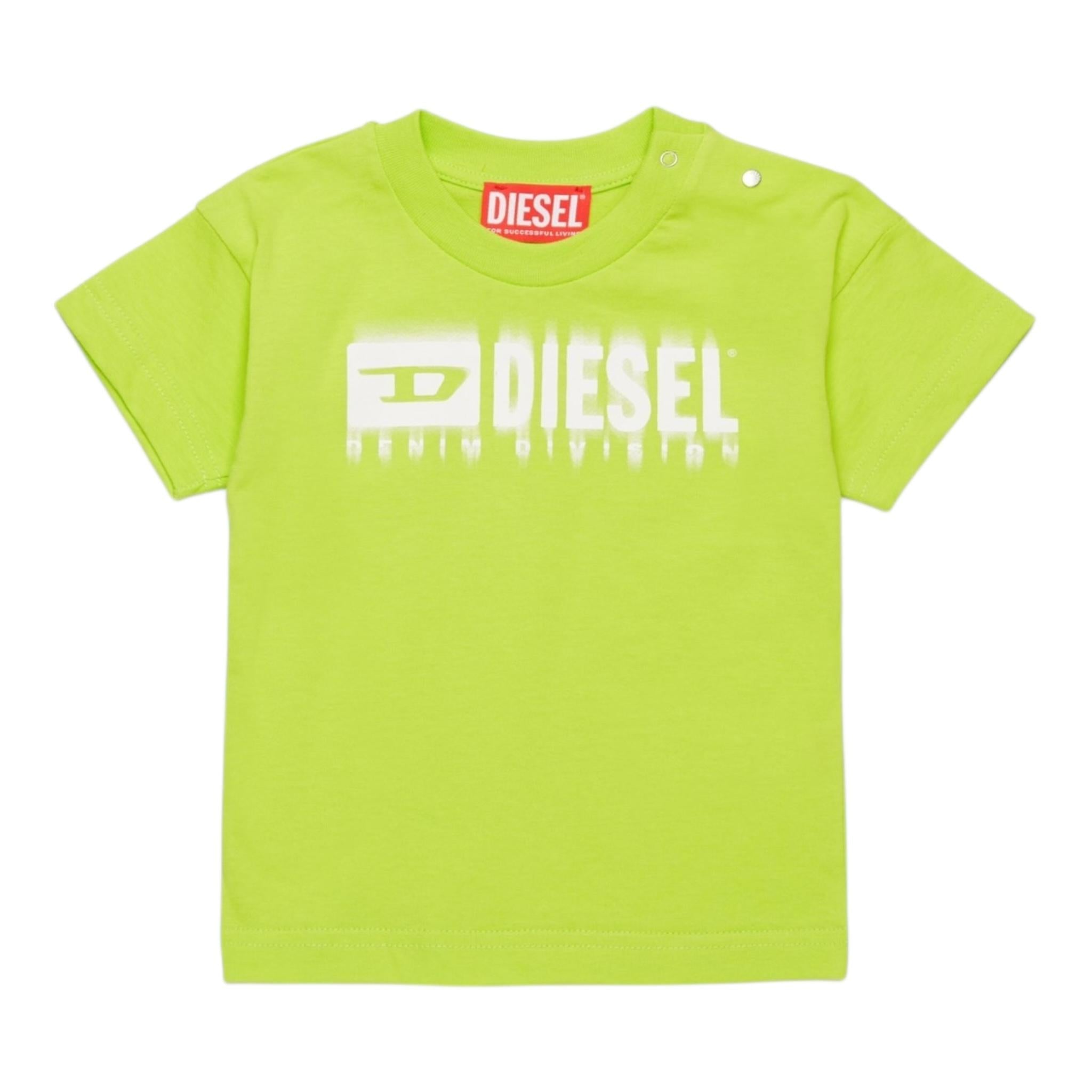 Diesel T-Shirt Girocollo Tinta Unita con Stampa per Neonato K00569 VERDE DIESEL 