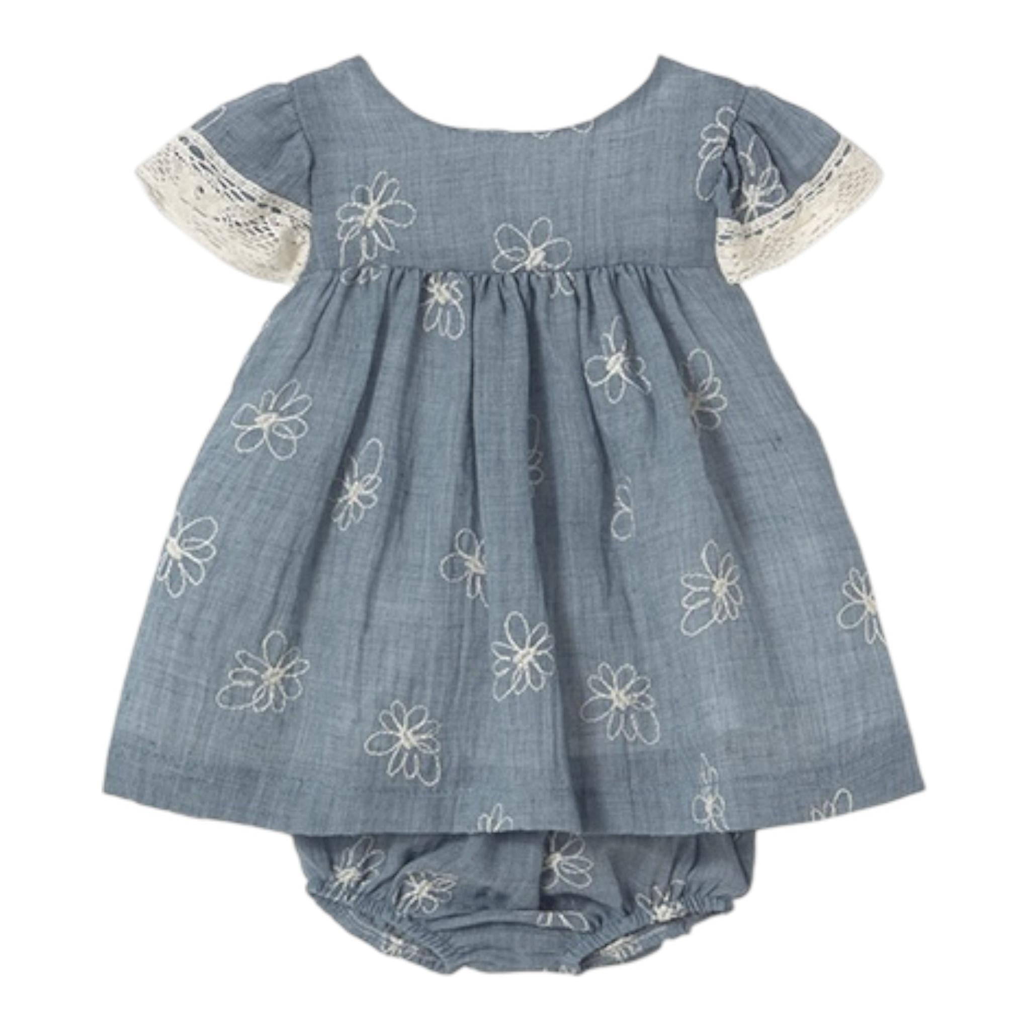 Mayoral Set Abito-Coulotte Tinta Unita con Ricami per Neonata 1848 AZZURRO MAYORAL 