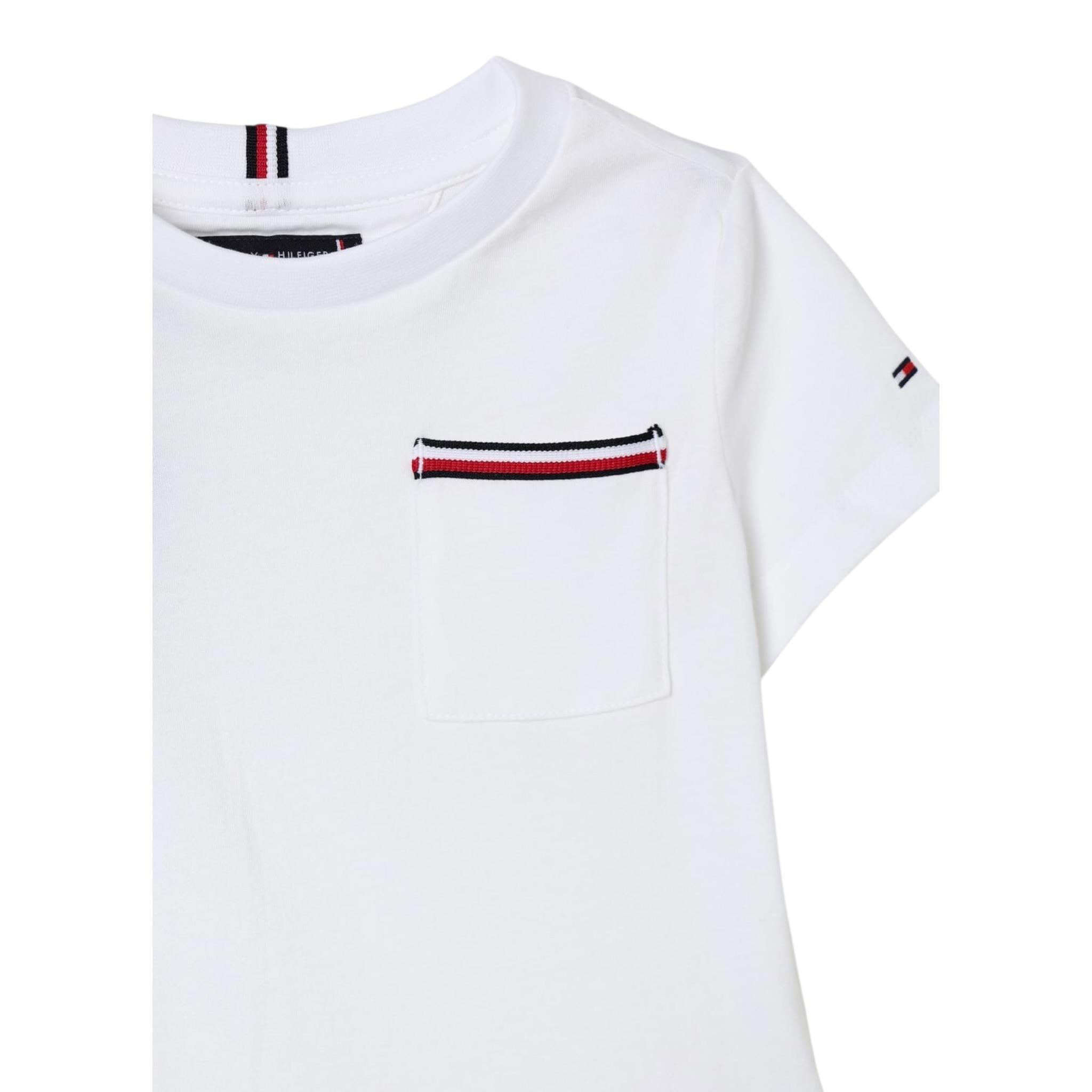 Tommy Hilfiger T-Shirt Girocollo Tinta Unita con Logo per Bambino KB0KB08817 BIANCO TOMMY HILFIGER 