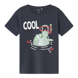 Name.It T-Shirt Girocollo Tinta Unita Con Stampa Grigio Per Bambino