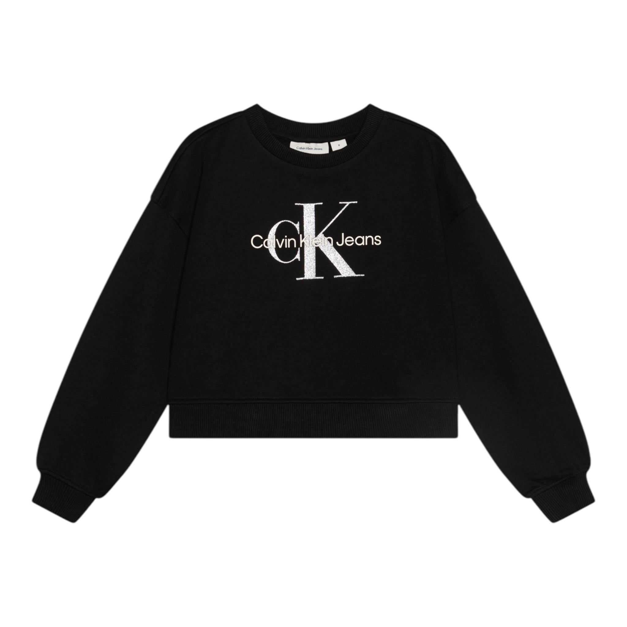 Calvin Klein Felpa Chiusa Girocollo Tinta Unita con Stampa Logo per Bambina IG0IG02823 NERO CALVIN KLEIN 