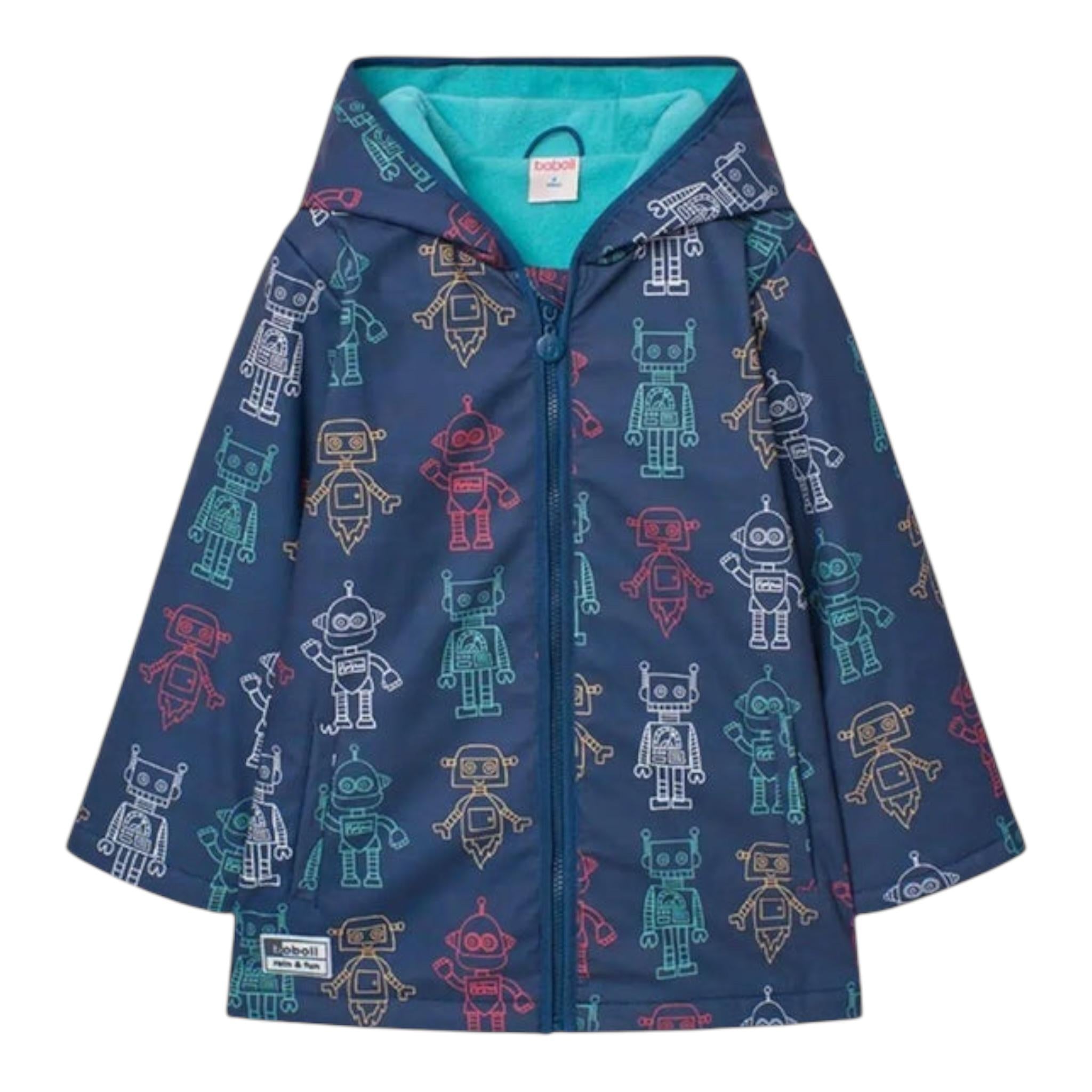 BOBOLI giubbino tinta unita con fantasia zip e cappuccio Blu per Bambino 390215 BLU BOBOLI 