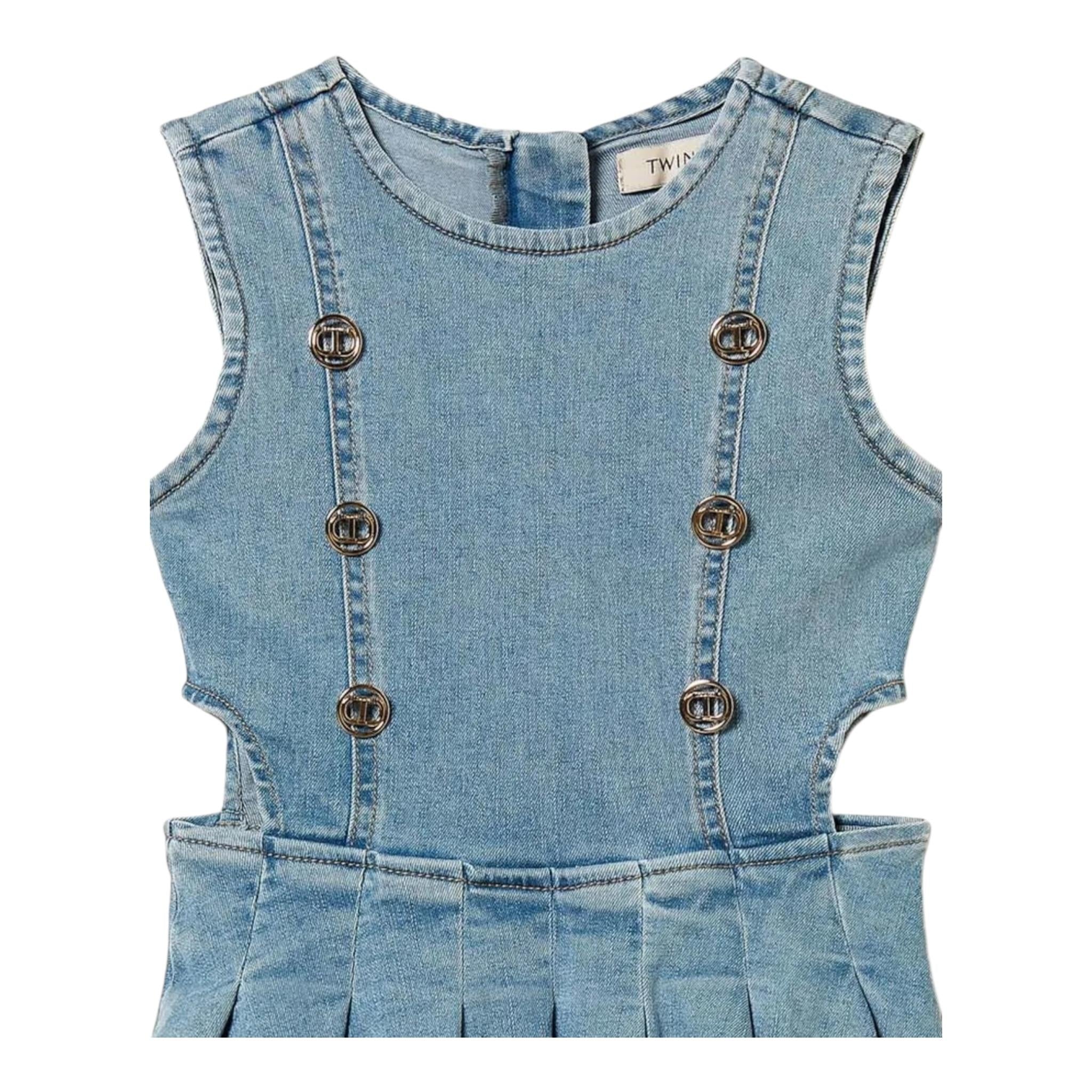Twinset Abito In Denim Tinta Unita con Finti Bottoni per Bambina 251GJ2542 AZZURRO TWINSET 