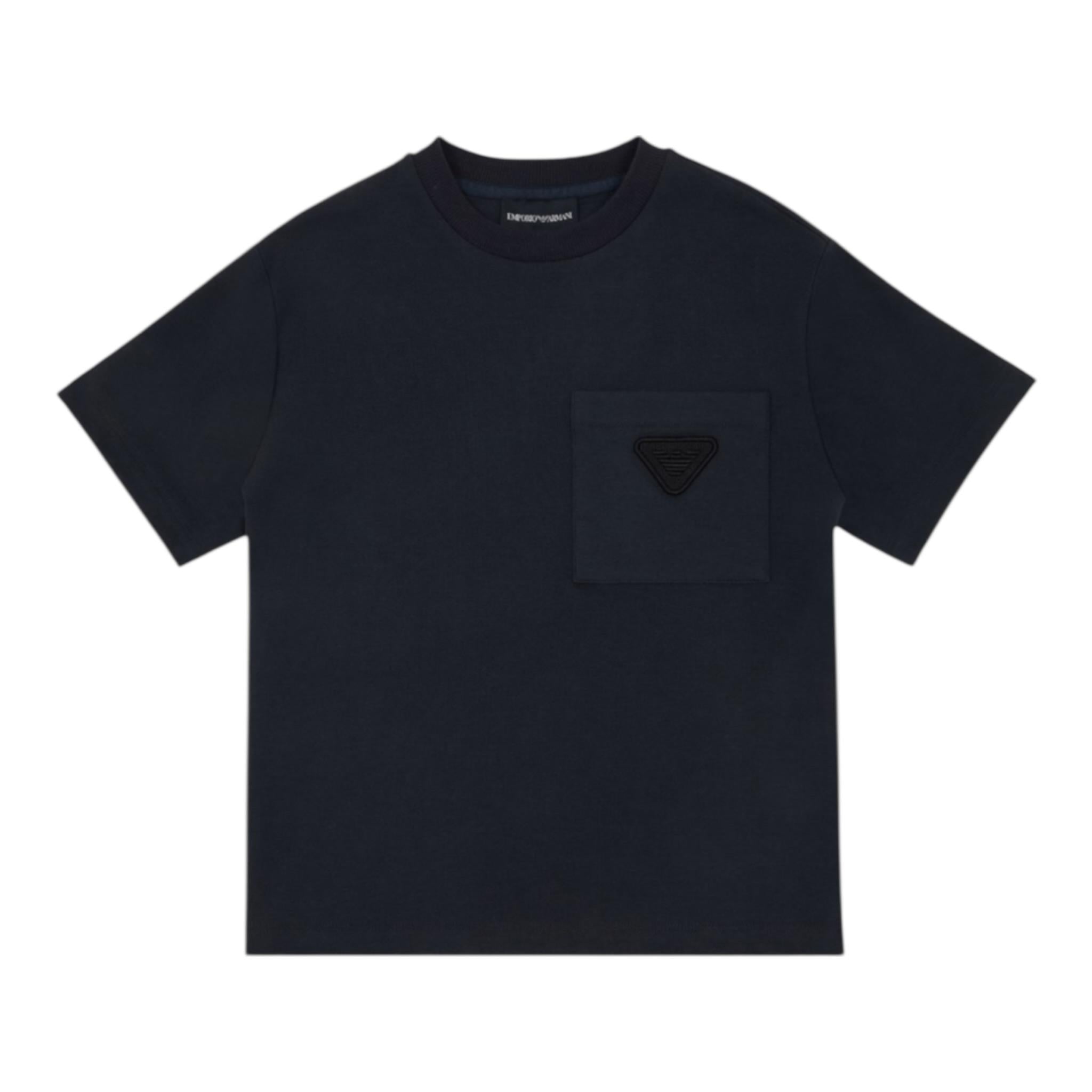 Emporio Armani T-Shirt Girocollo Tinta Unita con Taschino per Bambino EB000230 BLU EMPORIO ARMANI 