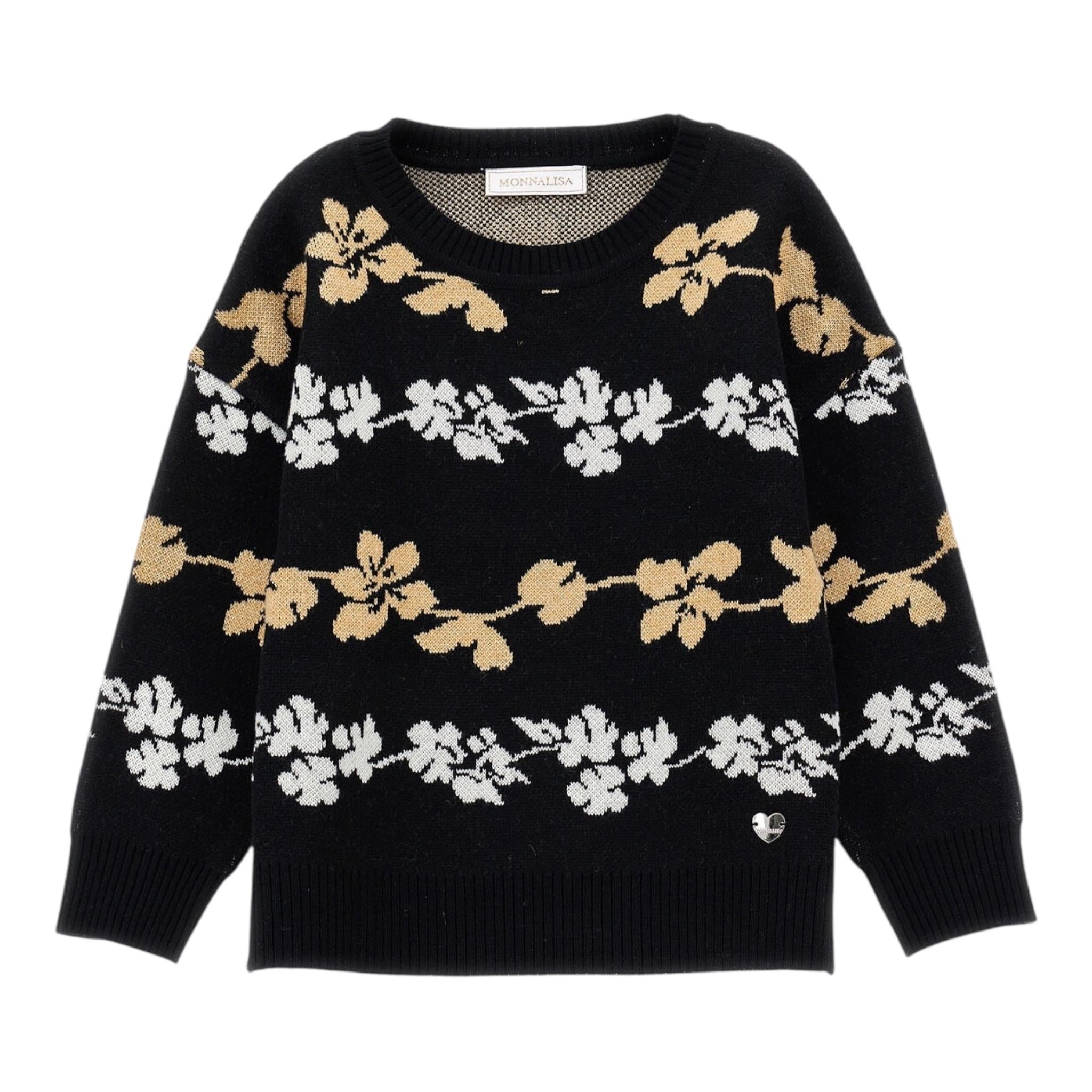 MONNALISA maglia girocollo tinta unita cn ricami in contrasto Nero per Bambina 19B619 NERO MONNALISA 