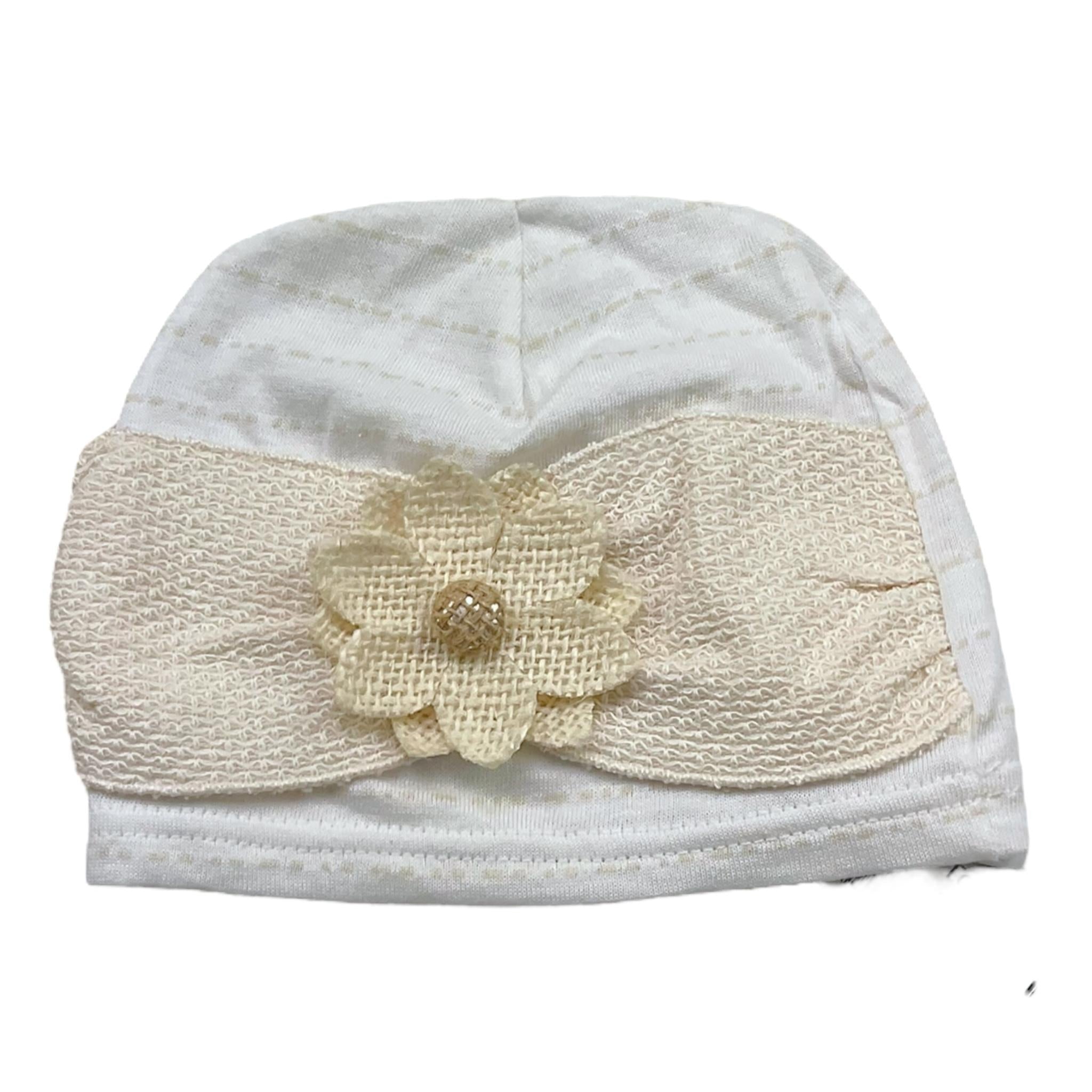 Barcellino Cappello Tinta Unita con Applicazione Fiore per Neonata BO220019 BIANCO BARCELLINO 