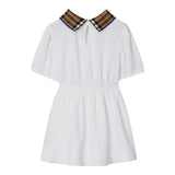 Burberry Abito Mezza Manica Tinta Unita con Colletto In Contrasto per Bambina 8073165 BIANCO BURBERRY 