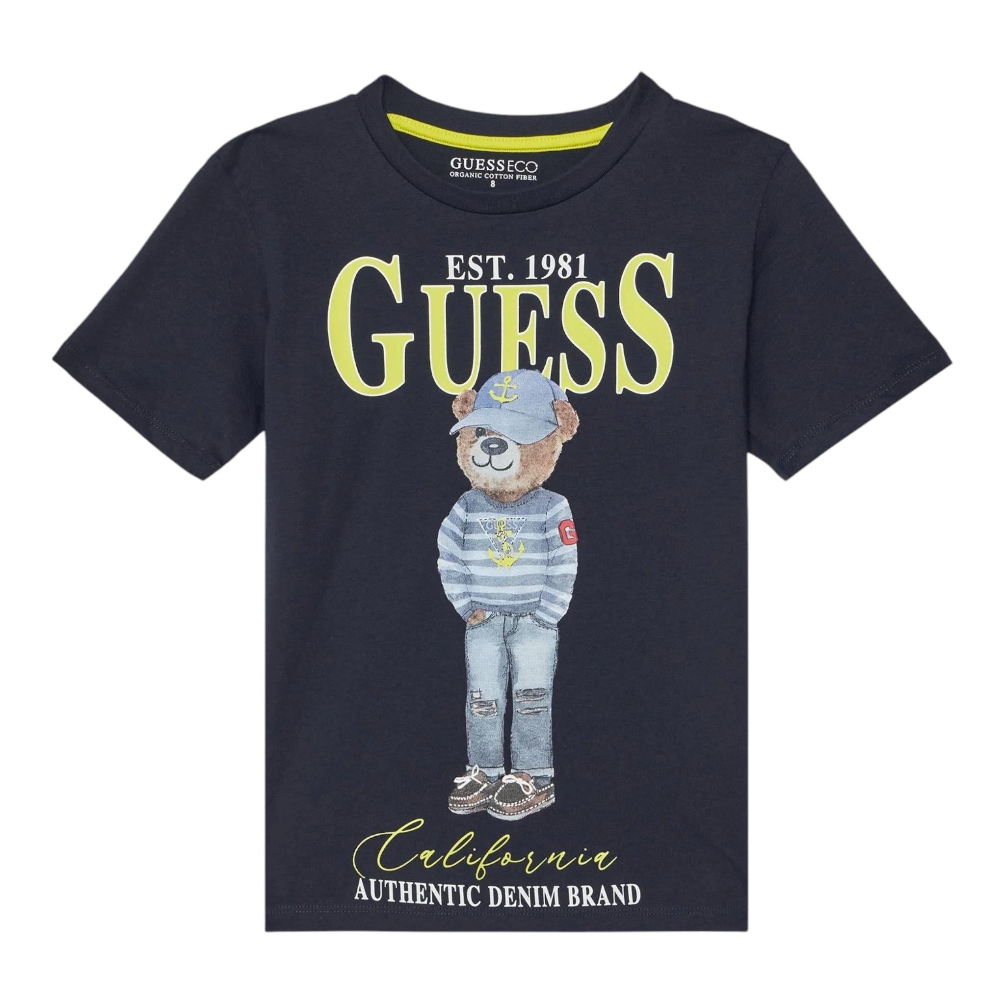 Guess T-Shirt Girocollo Tinta Unita con Stampa per Neonato N5RI20K8HM4NXXX BLU GUESS 