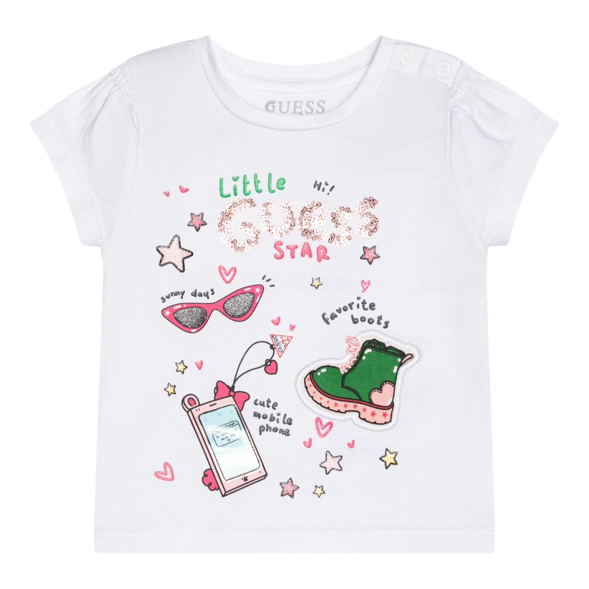 Guess T-Shirt Tinta Unita con Stampa per Neonata K5RI14K6YW4X BIANCO GUESS 