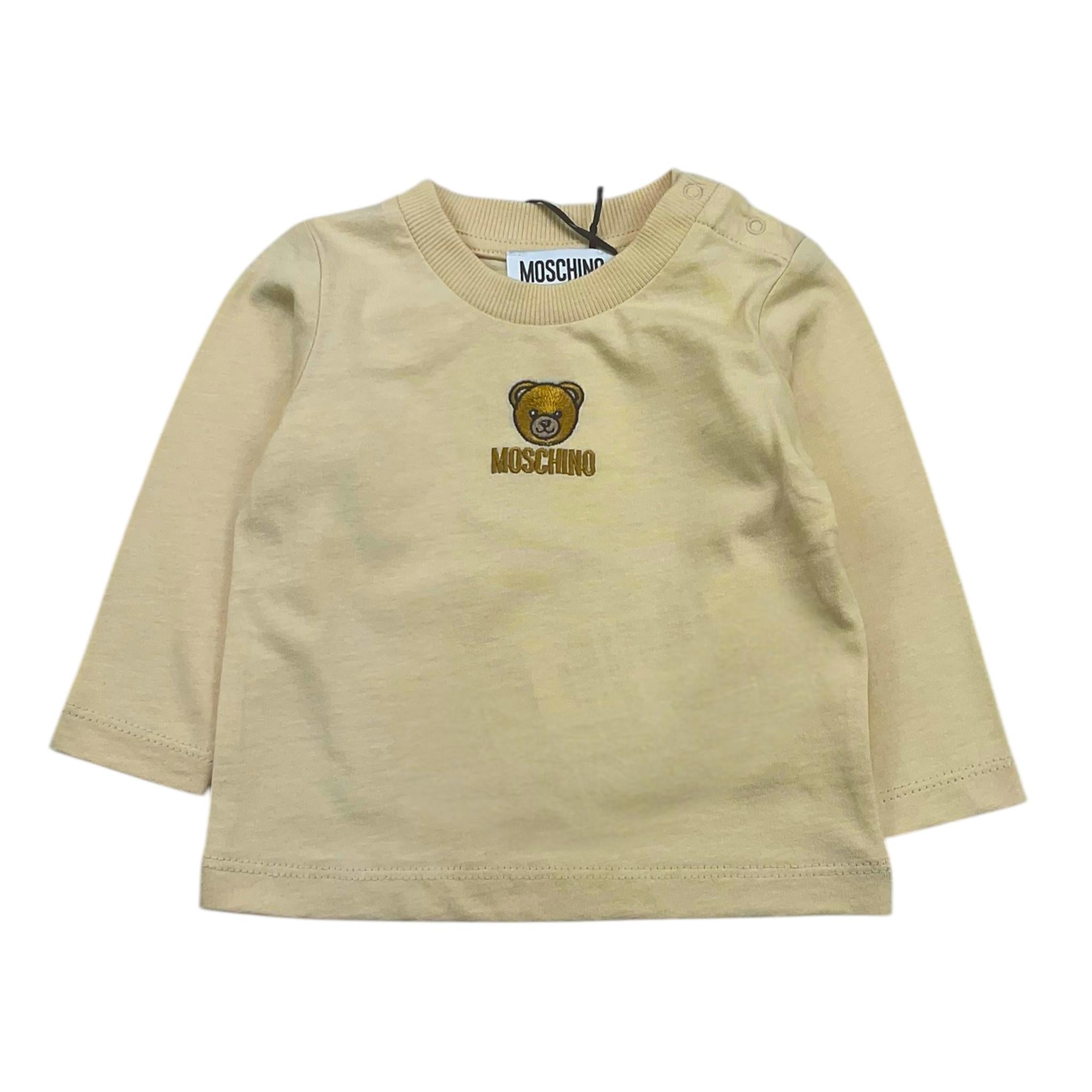 MOSCHINO shirt girocollo tinta unita con logo Beige per Neonata M9O00R BEIGE MOSCHINO 