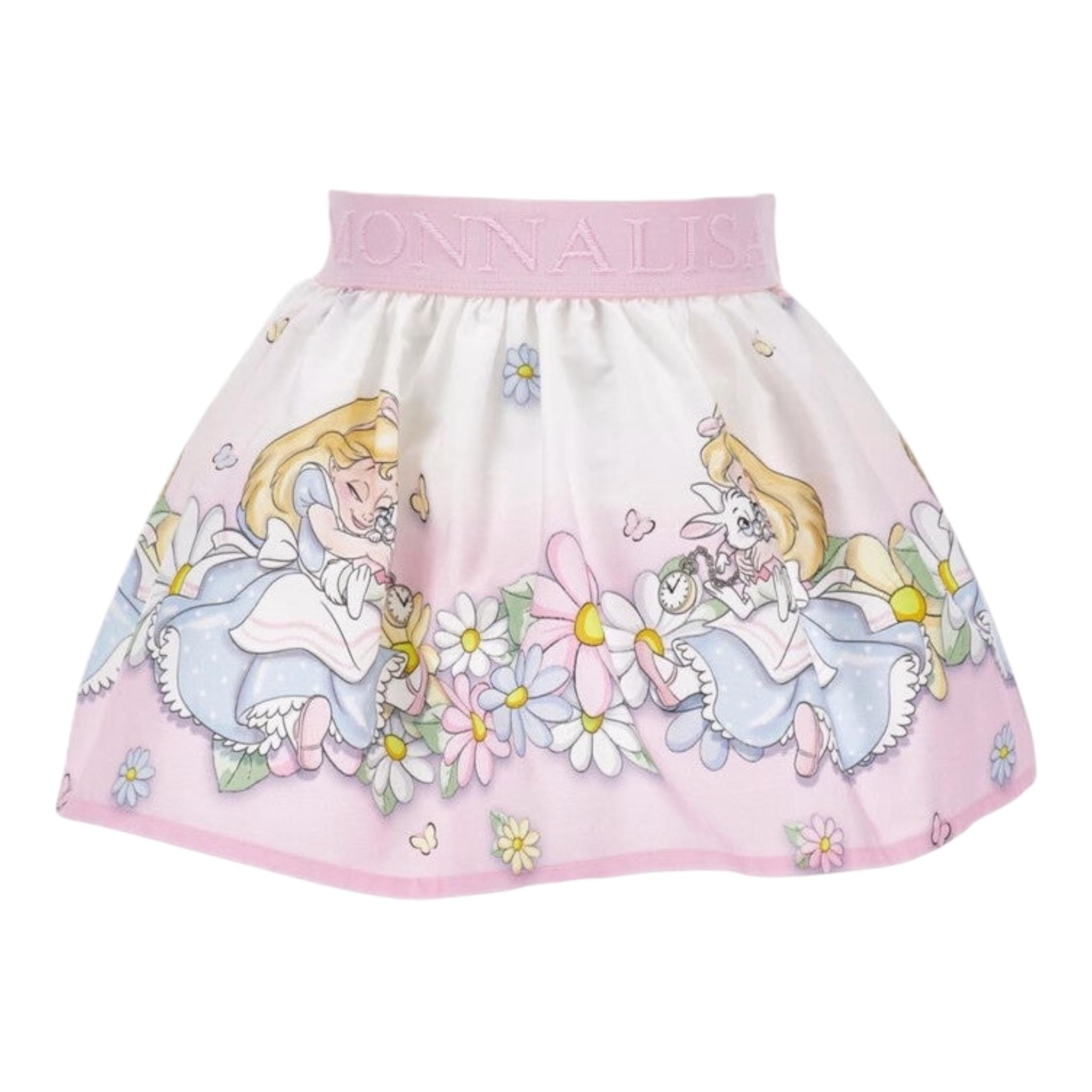 Monnalisa Gonna Tinta Unita con Stampa 'Alice Nel Paese Delle Meraviglie' per Neonata 31E703 ROSA MONNALISA 