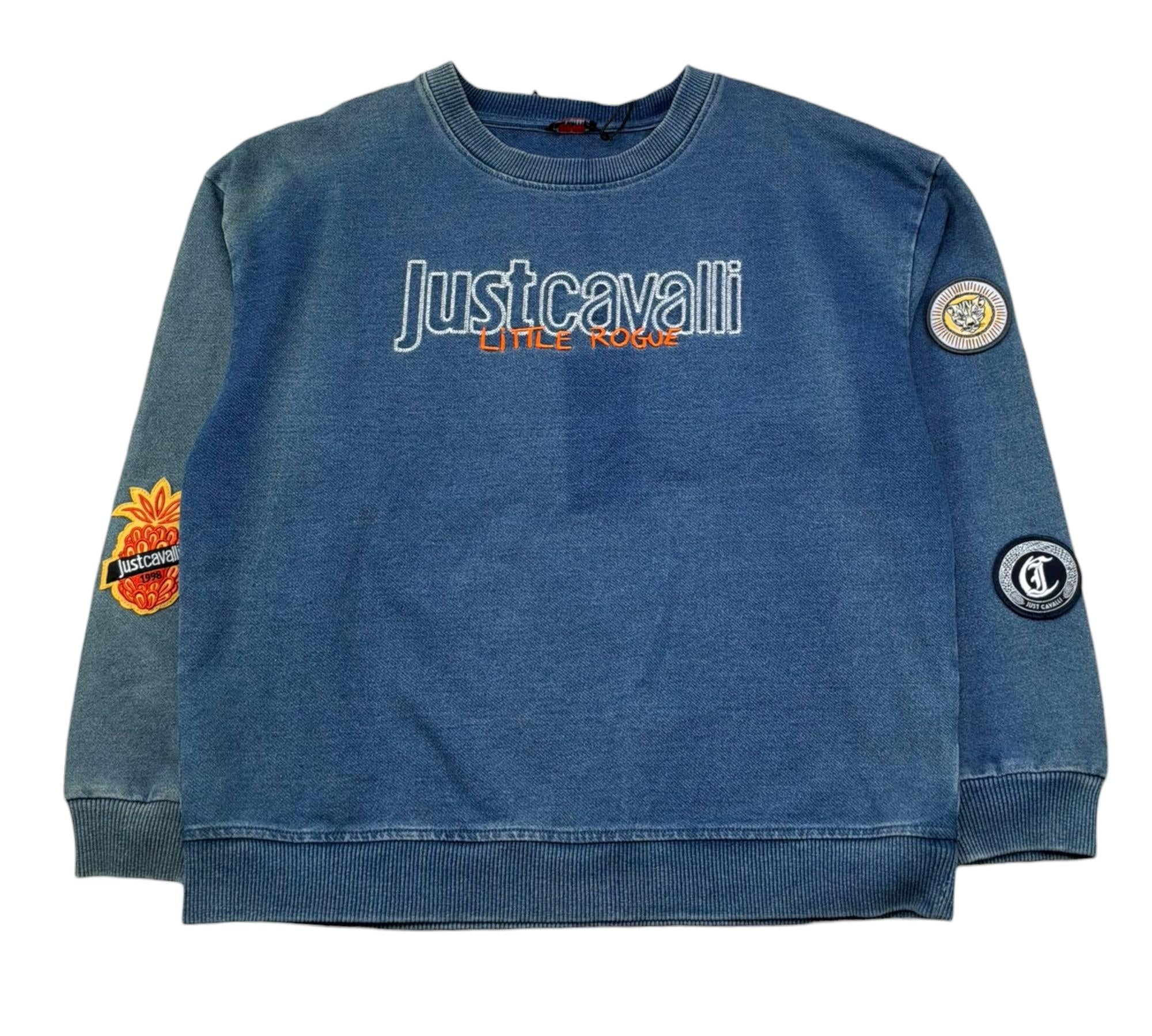 Just Cavalli Felpa In Denim Tinta Unita Girocollo per Bambino JBP2617FE BLU JUST CAVALLI 