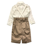 Marlu' Completo 3 Pezzi Bermuda-Camicia-Papillon Bianco/Beige Per Neonato