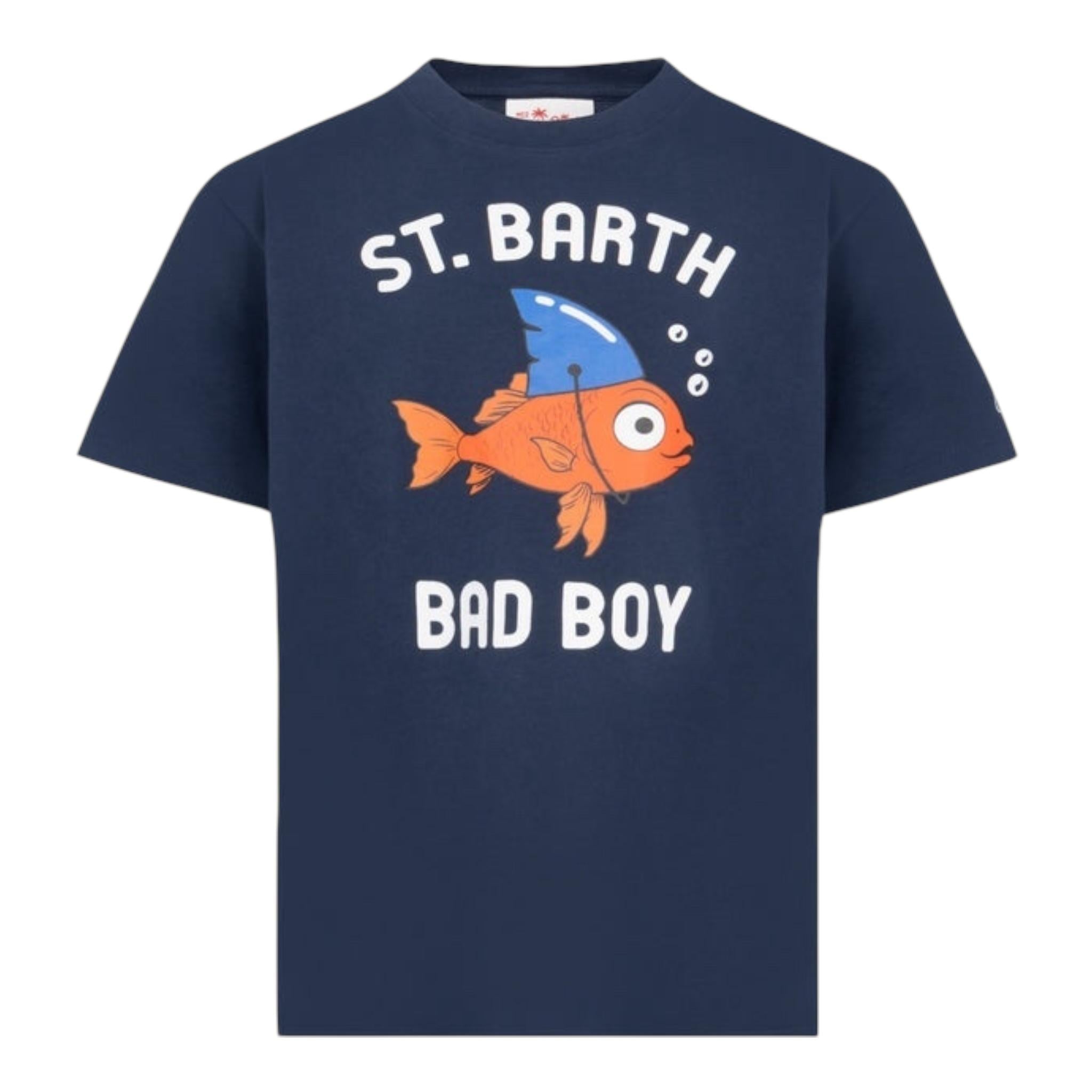 Saint Barth T-Shirt Girocollo Tinta Unita Stampa Pesce per Bambino TSH001 BLU SAINT BARTH 
