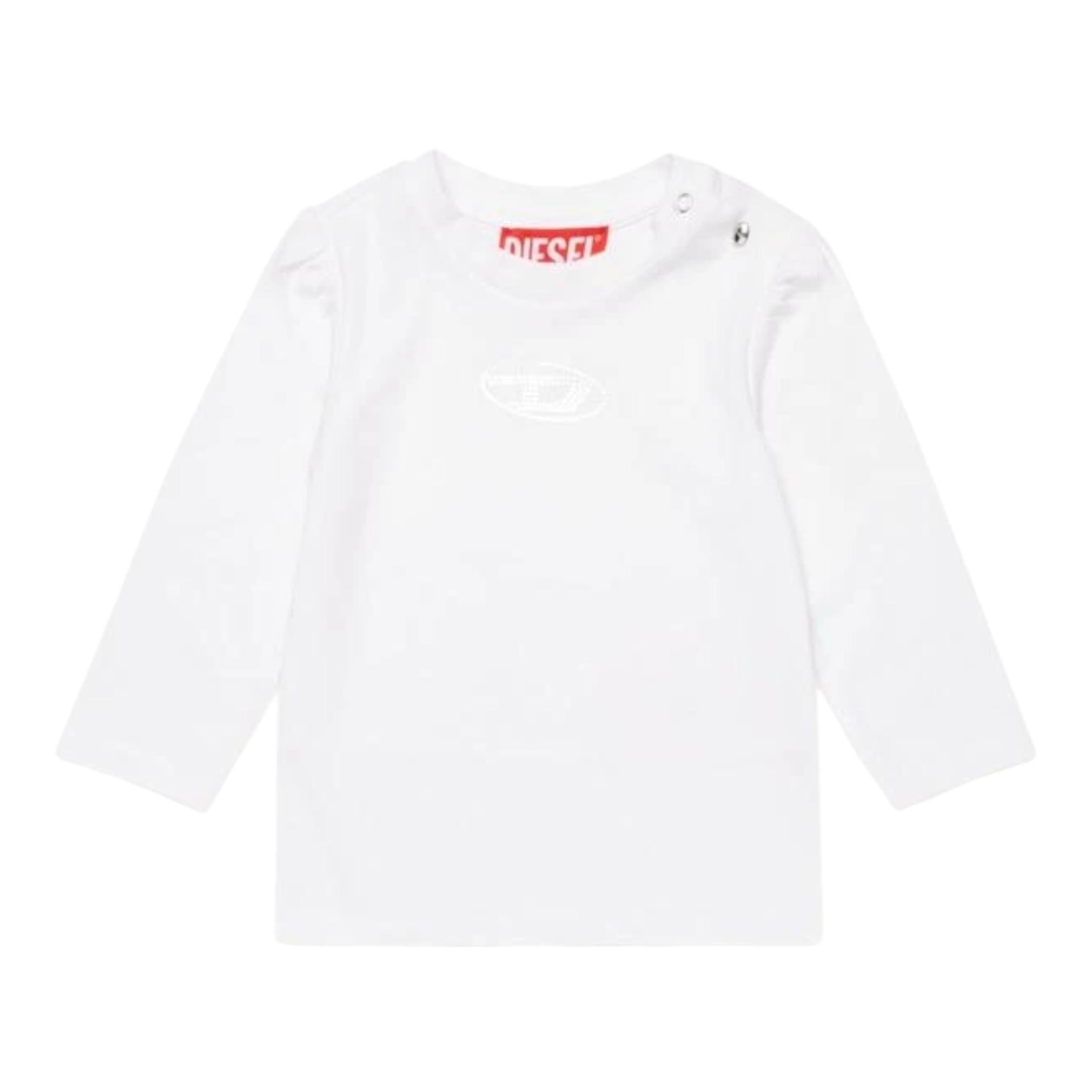 Diesel Shirt Girocollo Tinta Unita con Stampa per Neonato K00563 BIANCO DIESEL 
