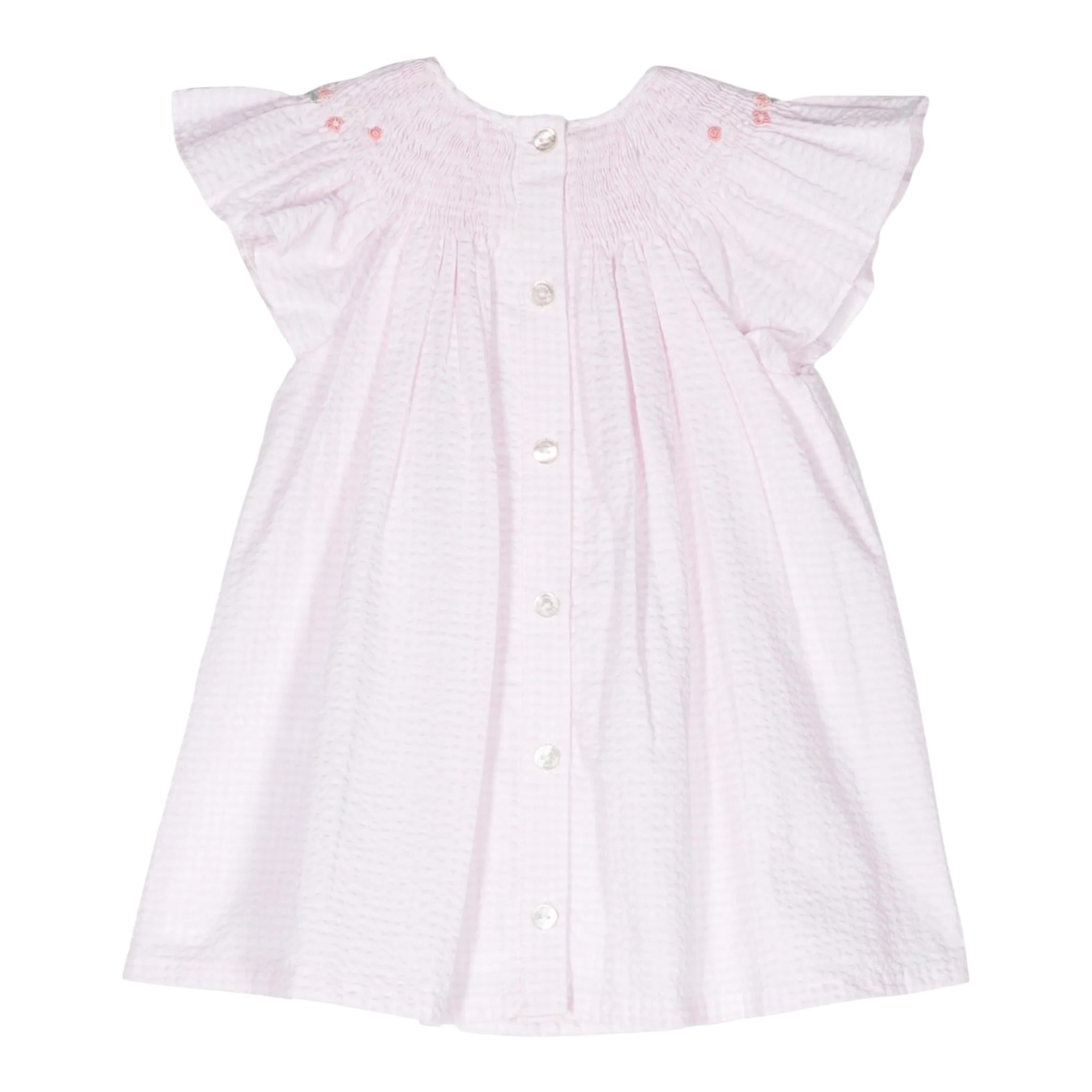 abito mezza manica fantasia quadretti e ricami fiori RBE11 ROSA TARTINE ET CHOCOLAT 