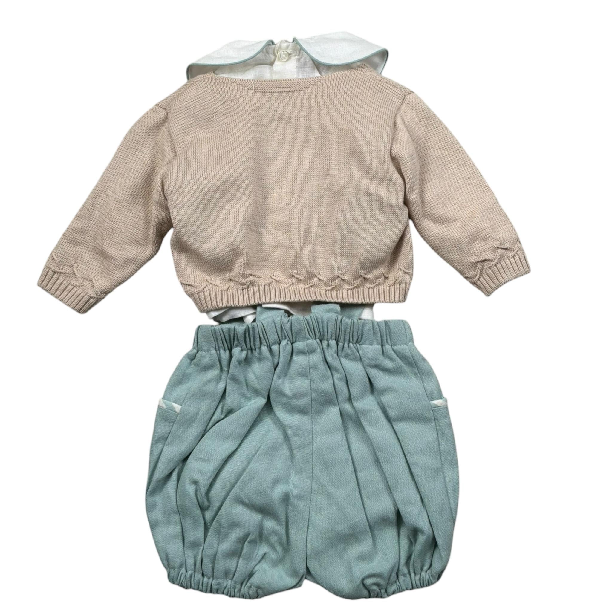 Marlu' Complet 3 Pezzi Camicia-Pagliaccetto-Cardigan per Neonato EM60560 BEIGE/VERDE MARLU' 