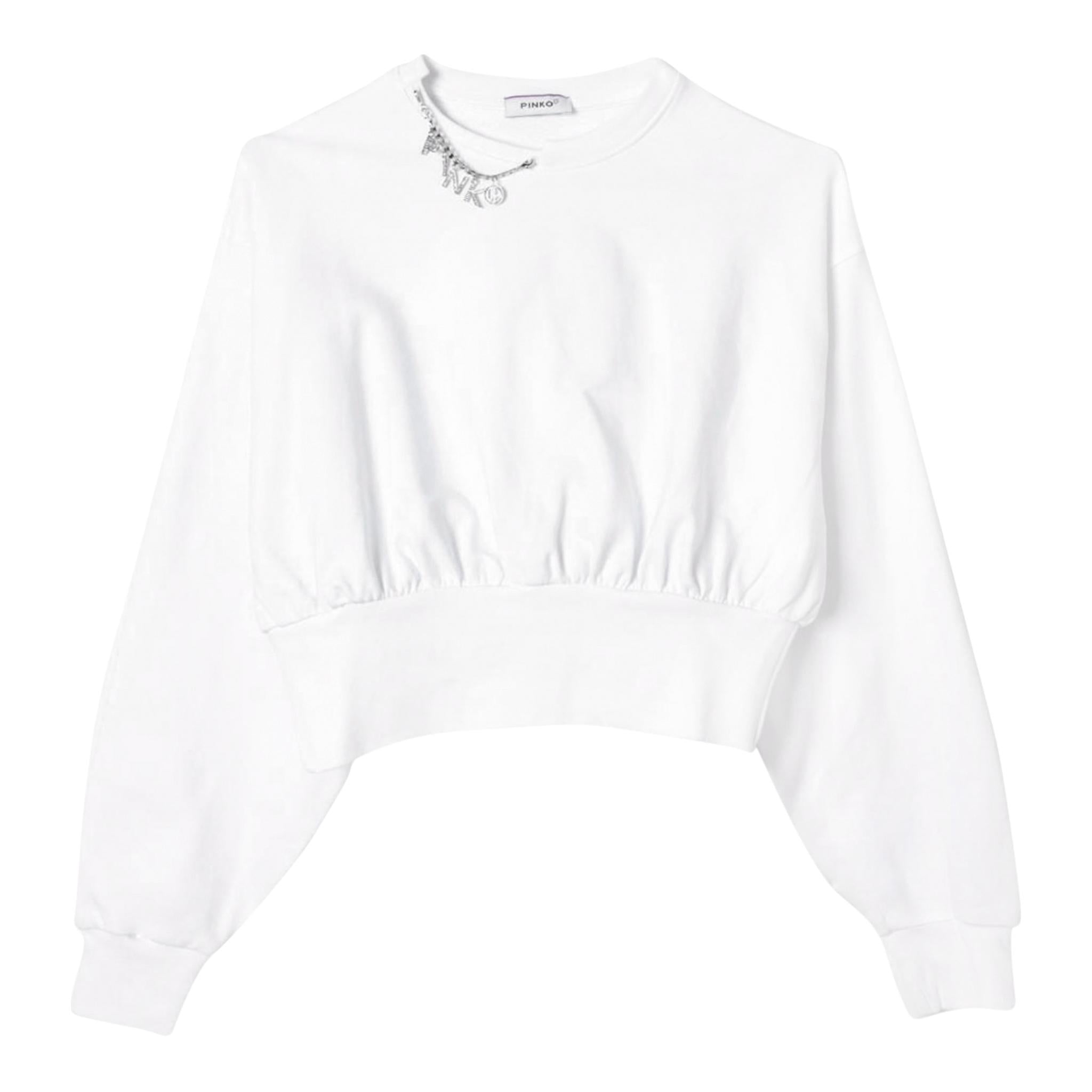 PINKO felpa tinta unita girocollo con applicazioni Bianco per Bambina F4PIJGSW035 BIANCO PINKO 