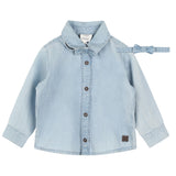 Carre'Ment Beau Camicia In Denim Tinta Unita Manica Lunga Con Papillon Azzurro Per Bambino