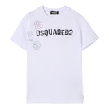 Dsquared2 T-Shirt Girocollo Tinta Unita con Stampa per Bambino DQ2753 BIANCO DSQUARED2 