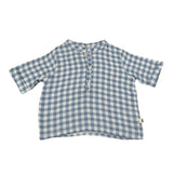 Petit Indi Camicia Tinta Unita con Fantasia A Quadri per Neonato SS25BK7133X BLU PETIT INDI 