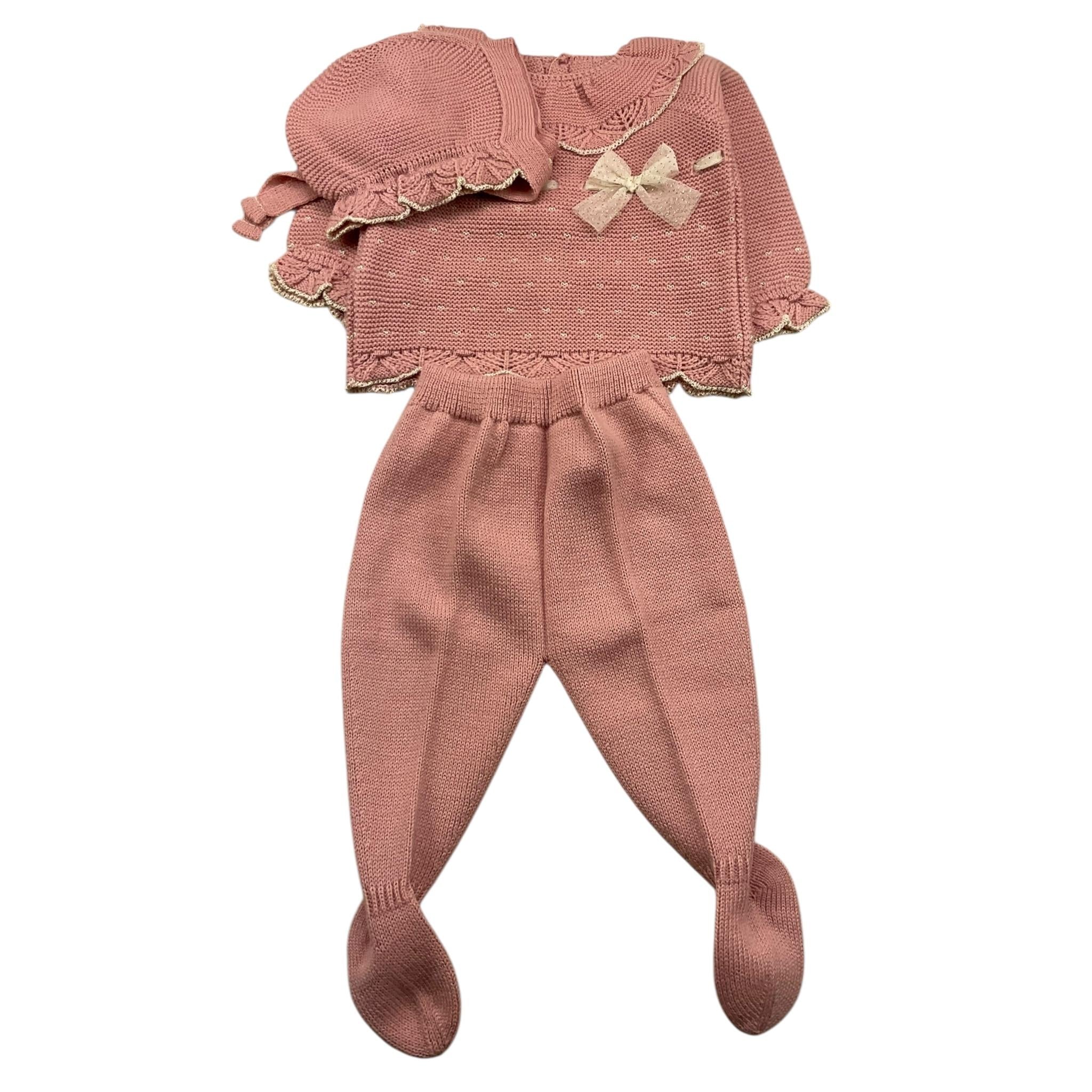 MAC ILUSIO'N completo 3pz tinta unita maglia-ghettina-cappello Rosa per Neonata 9412X ROSA MAC ILUSIO'N 