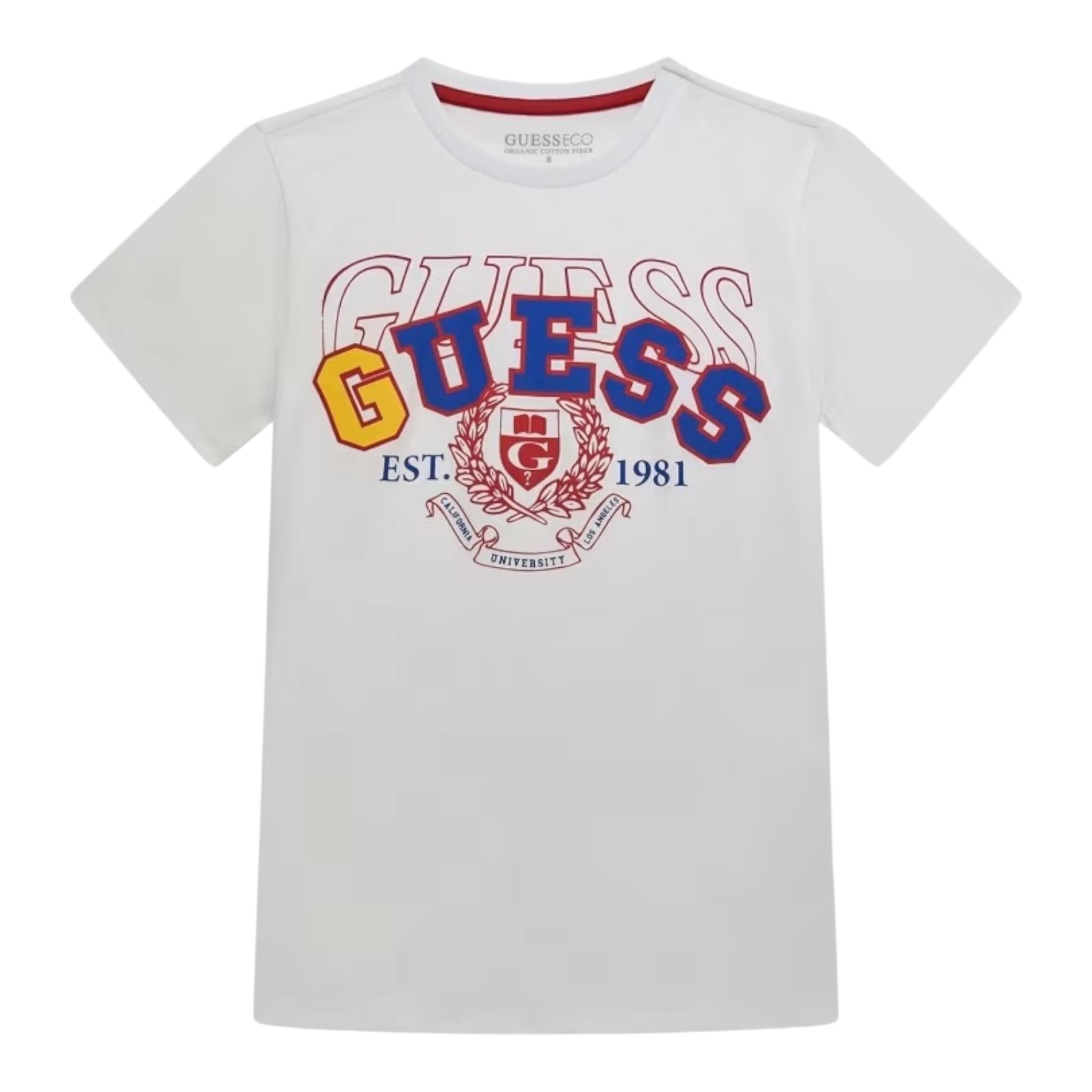 Guess T-Shirt Girocollo Tinta Unita con Stampa per Bambino L5RI02K8HM4 BIANCO GUESS 