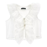 Monnalisa Camicia Giromanica Tinta Unita con Rouches per Bambina 41E302 BIANCO MONNALISA 