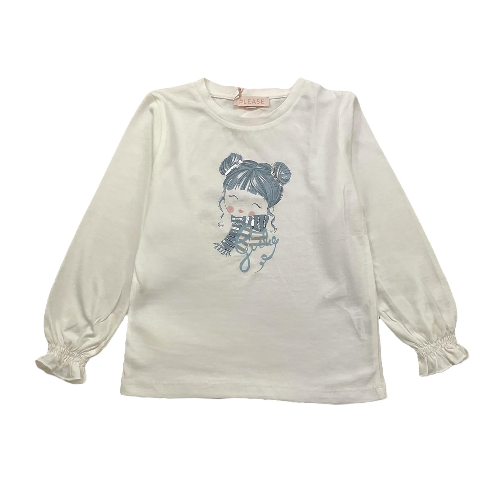 PLEASE maglia girocollo tinta unita con stampa Bianco per Bambina ML0530G65J BIANCO PLEASE 