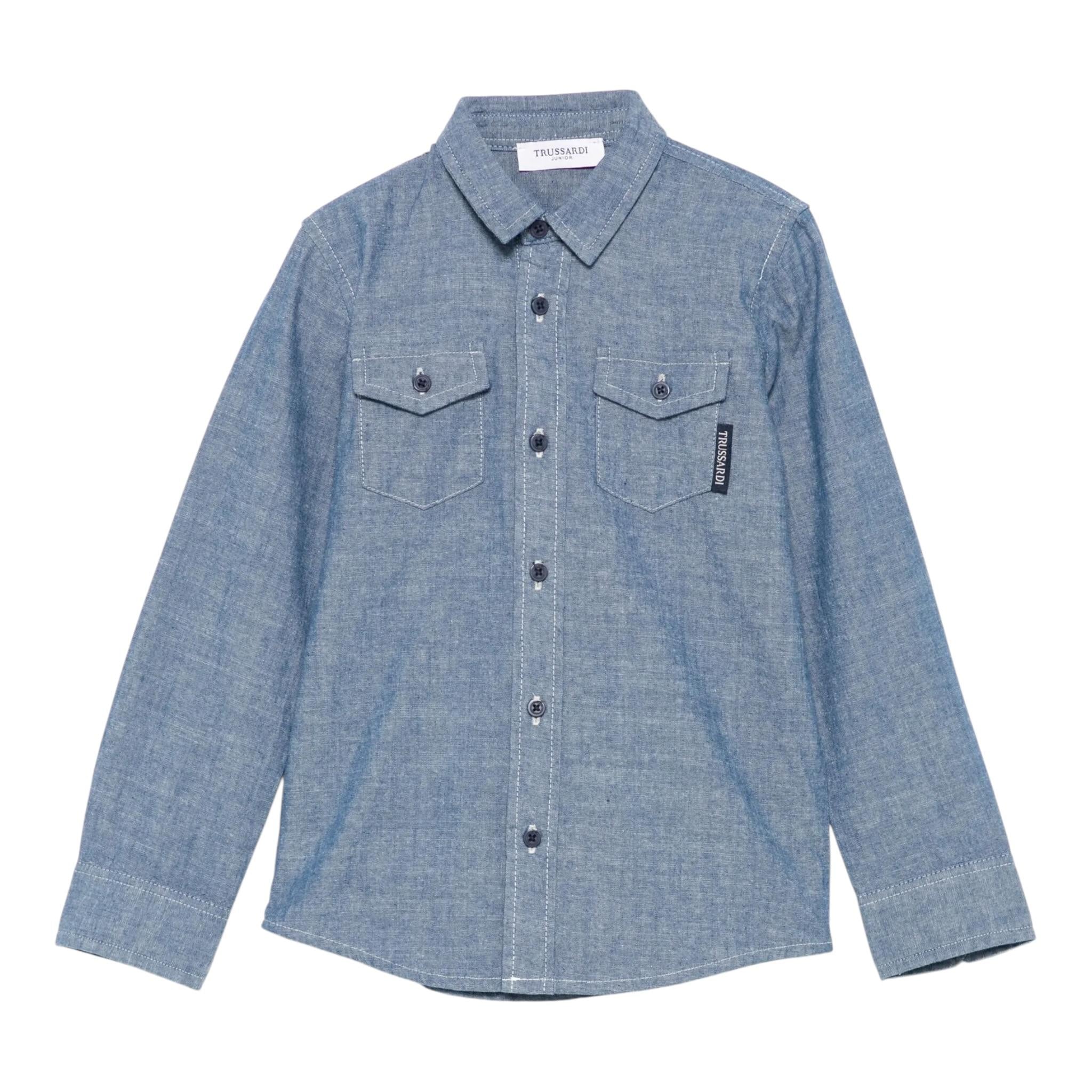 Trussardi Camicia tinta unita Manica Lunga In Denim Azzurro per Bambino TBP25062CAX AZZURRO TRUSSARDI 